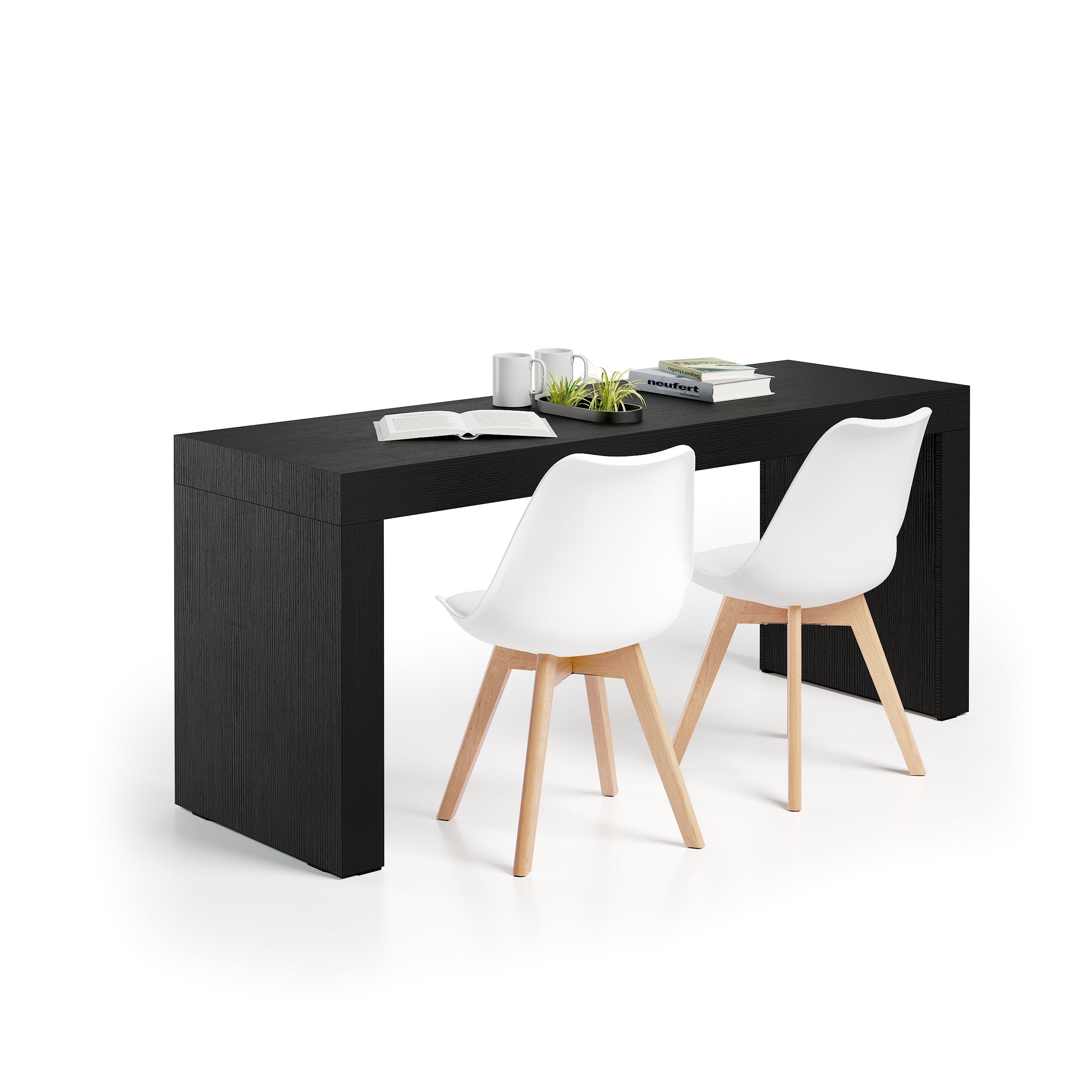 Table de bureau Evolution 180x60, Frêne Noir avec Deux Pieds - Main image