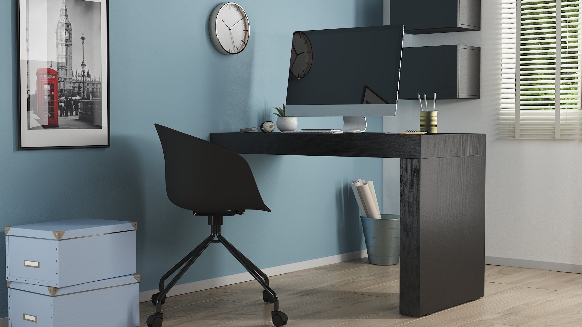Scrivania Evolution 120x60, Grigio Cemento con Una Gamba - Immagine ambientata 1