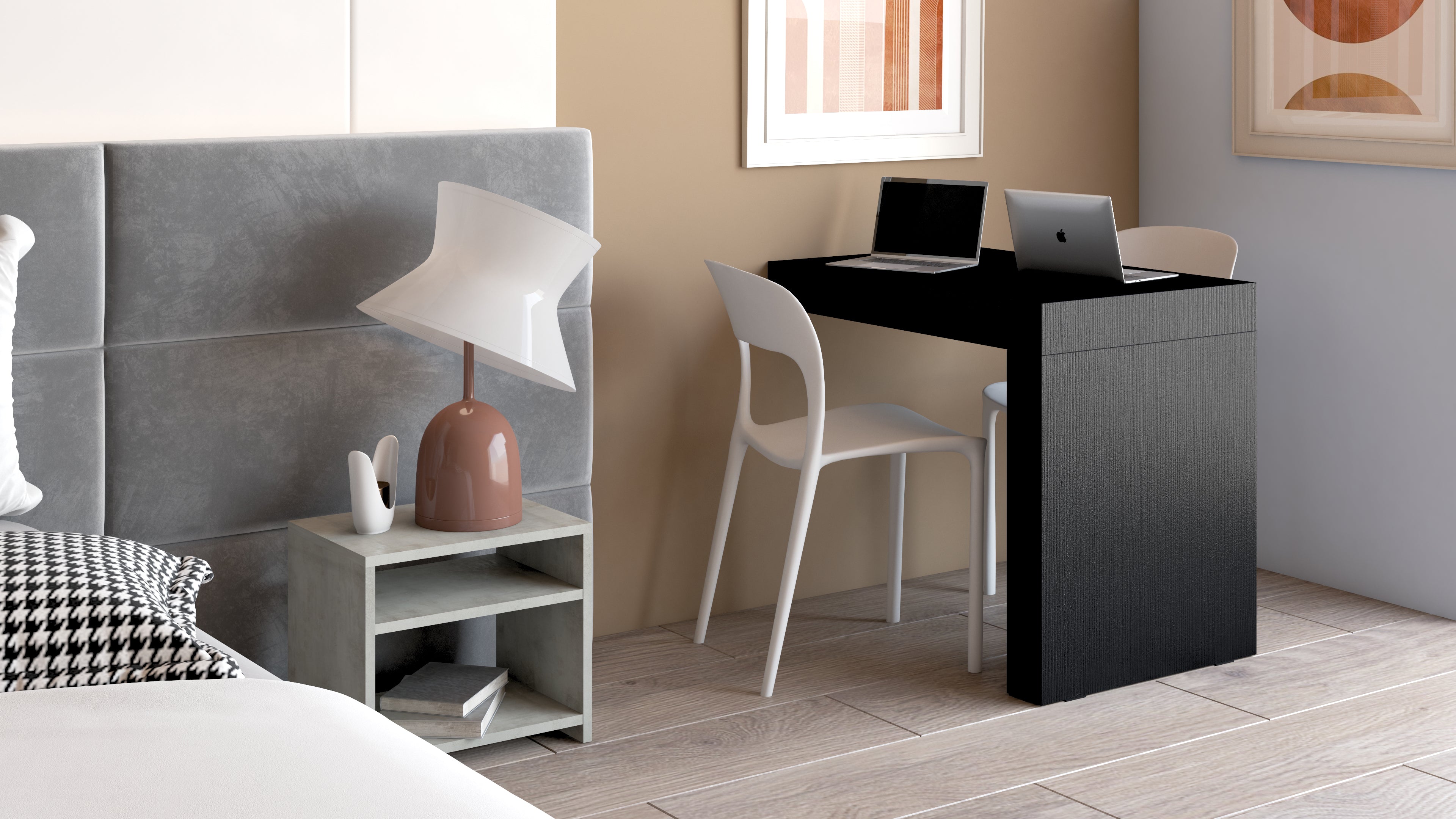 Evolution Desk 35.4 x 23.6 in, Concrete Effect, Grey with One Leg - Set image 1