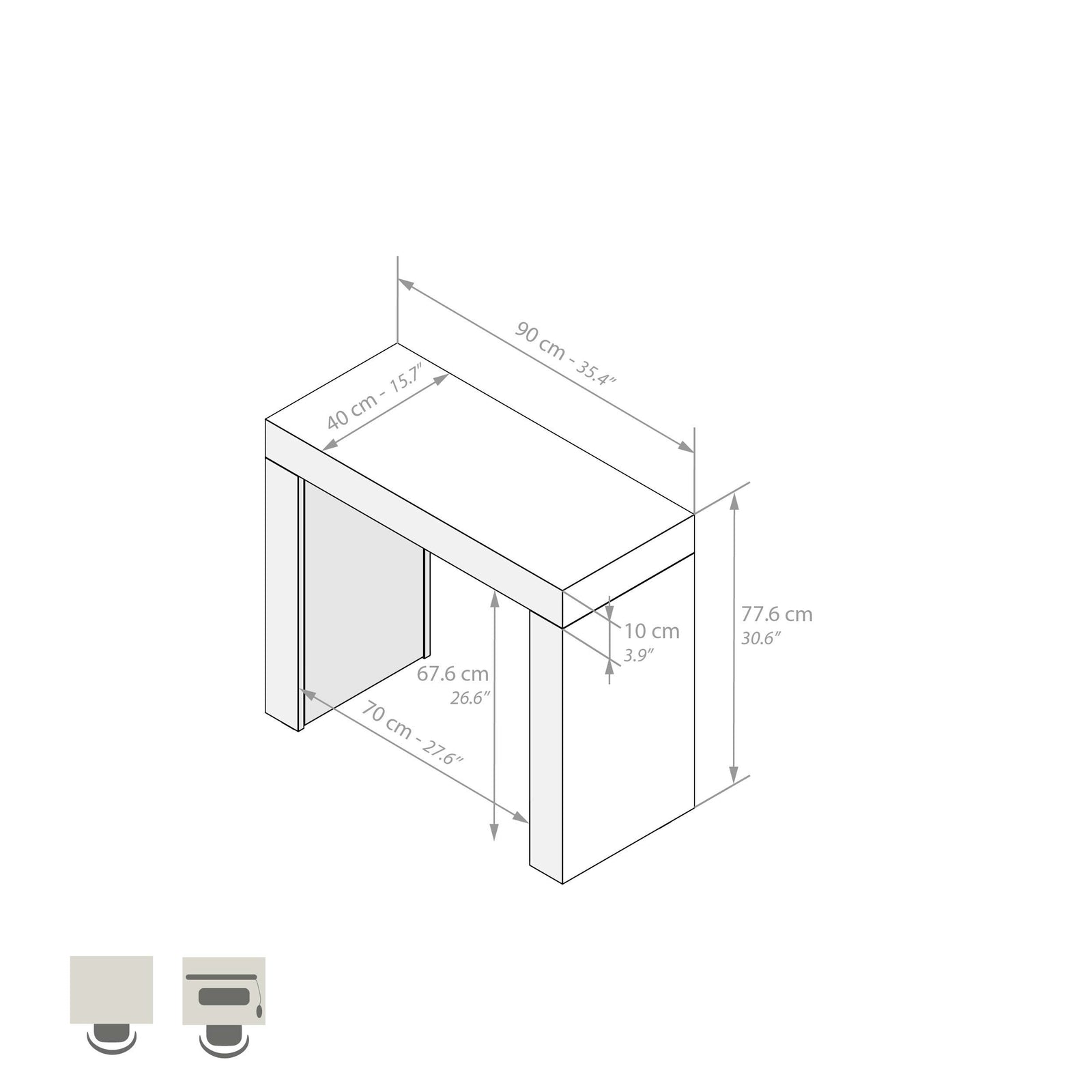 Scrivania Evolution 90x40, Rovere Rustico con Due Gambe - Immagine tecnica 1