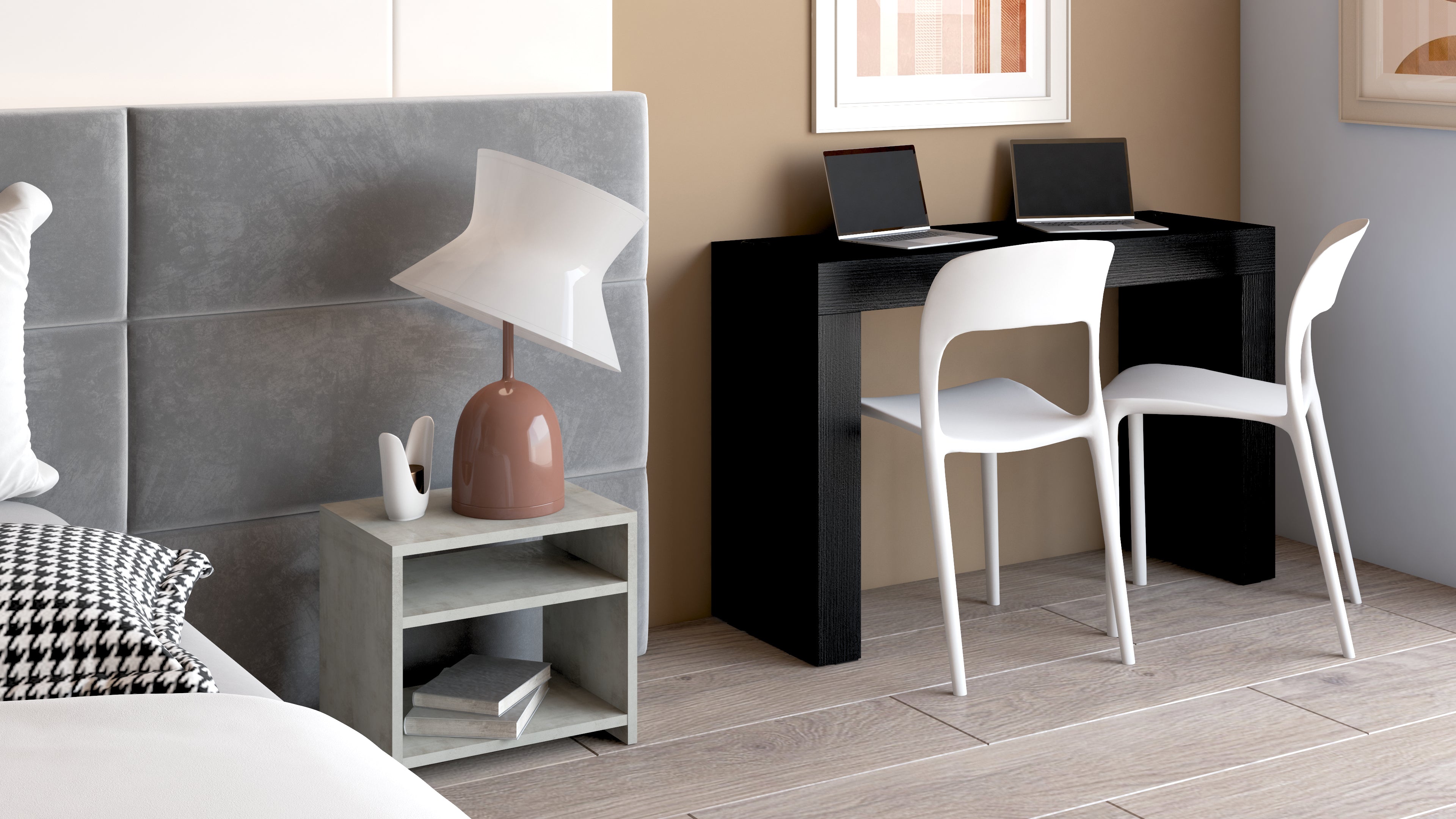 Table de bureau Evolution 120x40, Frêne Blanc avec 2 pieds - Set image 1
