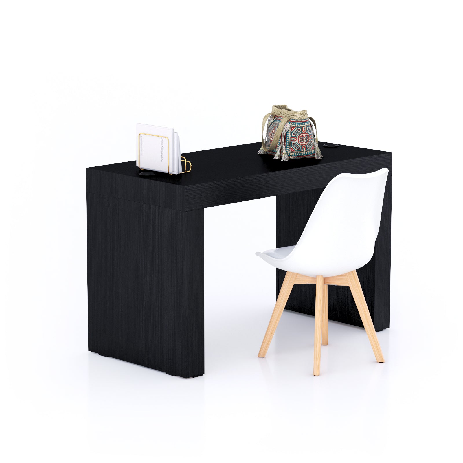Table de bureau Evolution 120x60, Frêne Noir avec 2 pieds et Chargeur Sans Fil