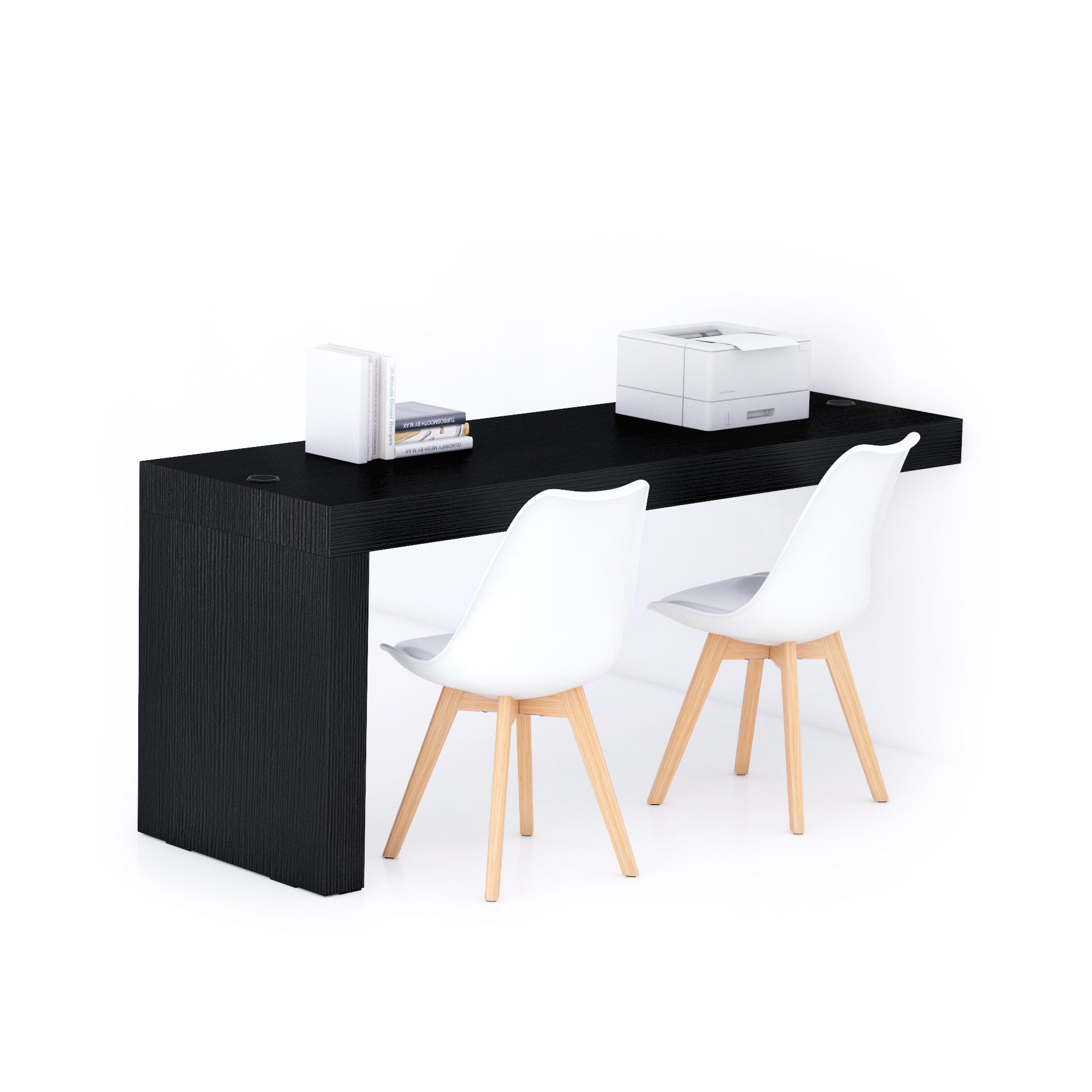 Table de bureau Evolution 180x60, Frêne Noir avec 1 pied et Chargeur Sans Fil - Main image