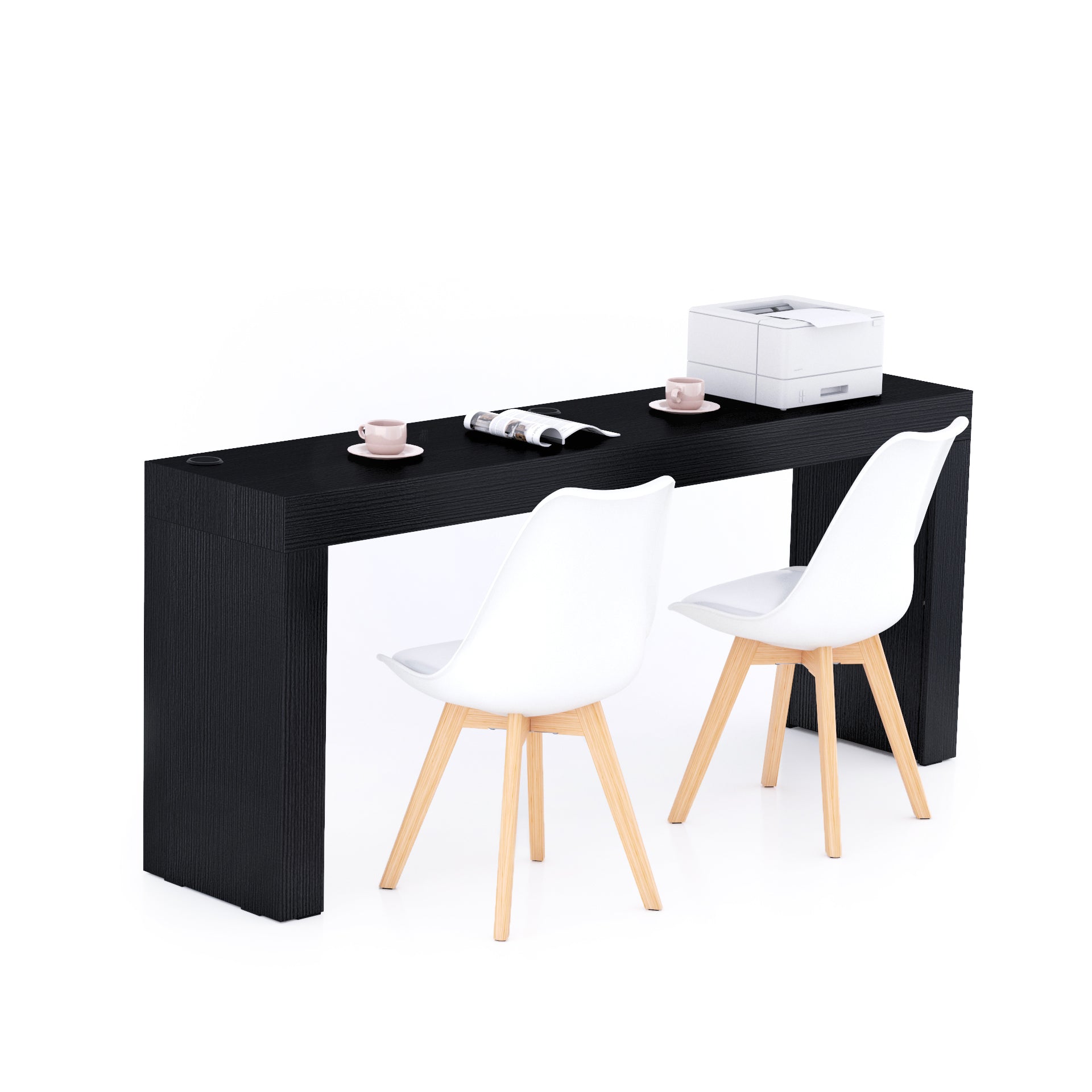 Scrivania Evolution 180x40, Nero Frassino con Due Gambe e Caricatore Wireless