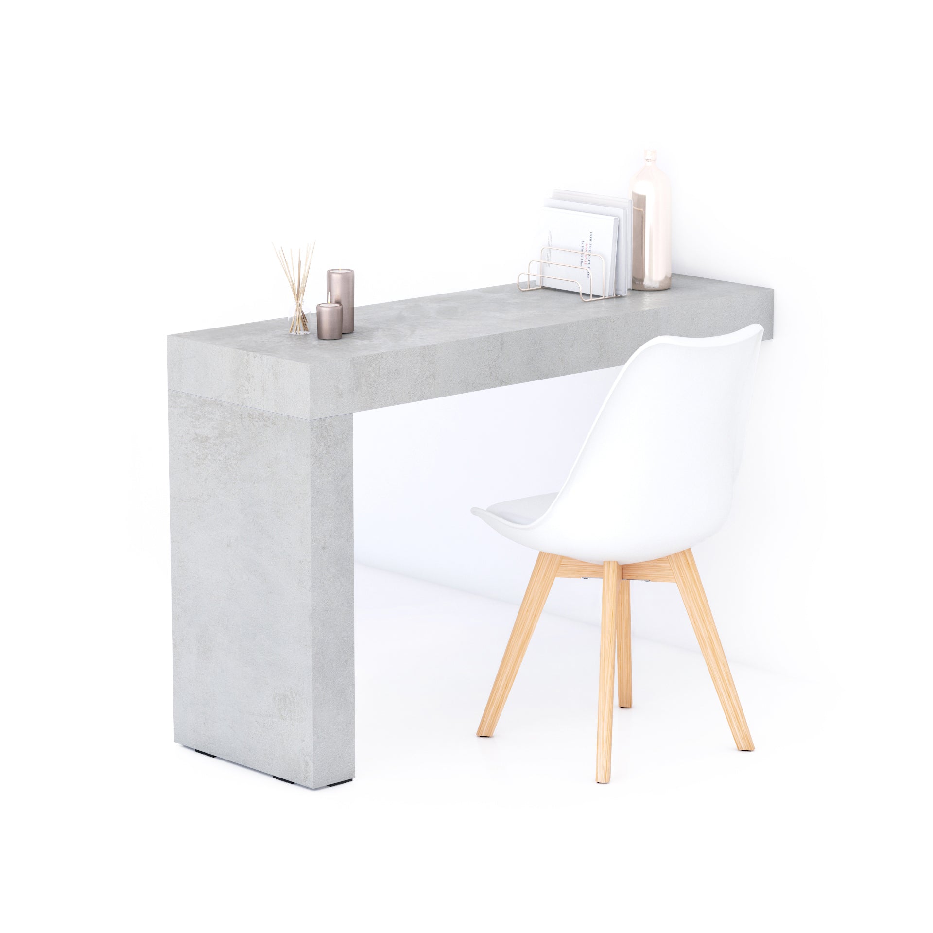 Evolution Schreibtisch 120 x 40, grauer Beton, mit einem Bein - Main image