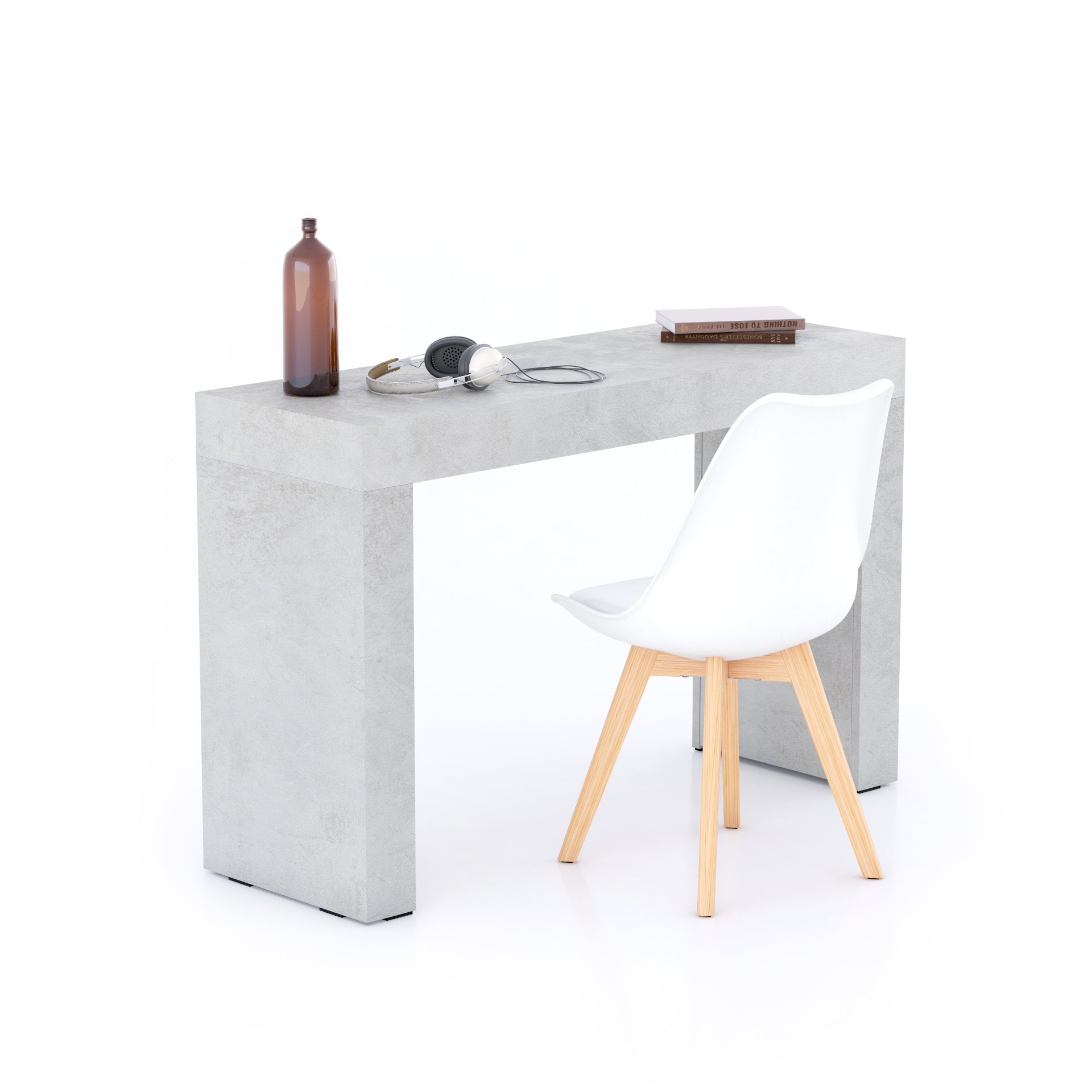 Table de bureau Evolution 120x40, Gris Béton avec 2 pieds - Main image