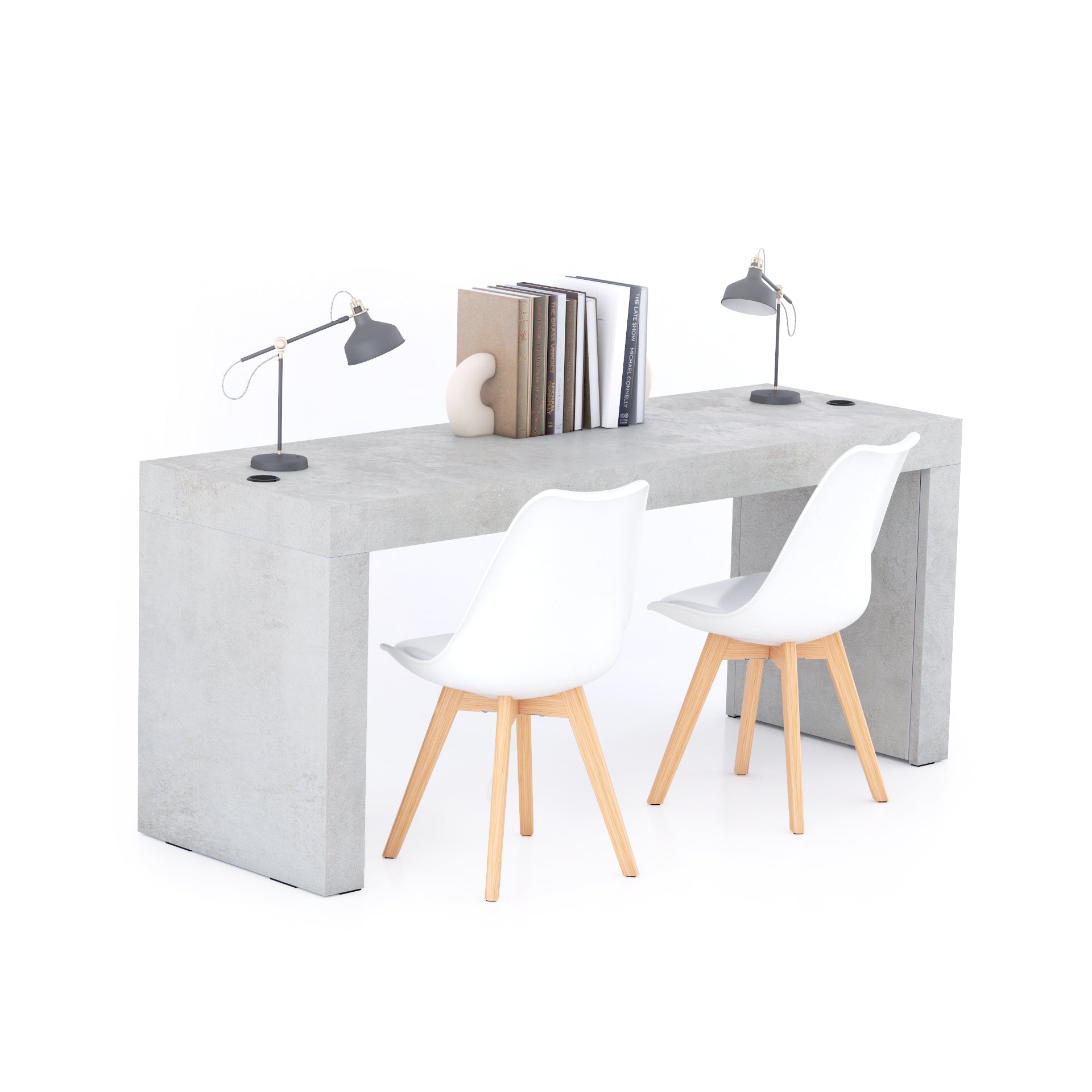 Scrivania Evolution 180x60, Grigio Cemento con Due Gambe e Caricatore Wireless - Immagine principale