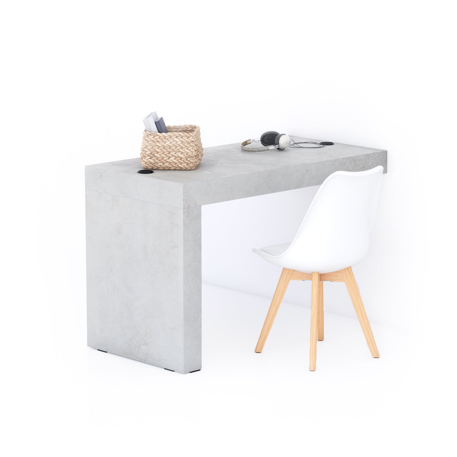 Evolution Desk 47.2 x 23.6 in, with Wireless Charger, Concrete Effect, Grey with One Leg - Main image