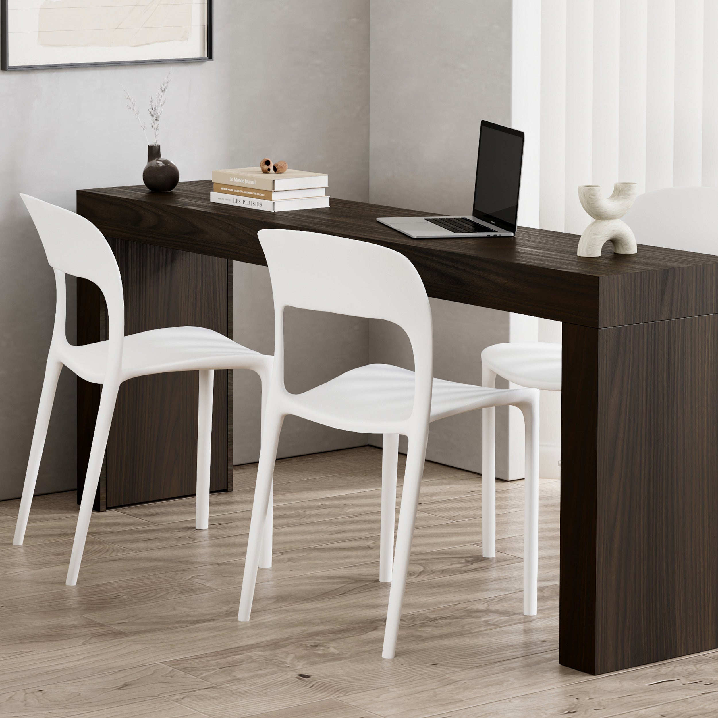 Scrivania Evolution 180x40, Noce Scuro con Due Gambe - Immagine ambientata 1