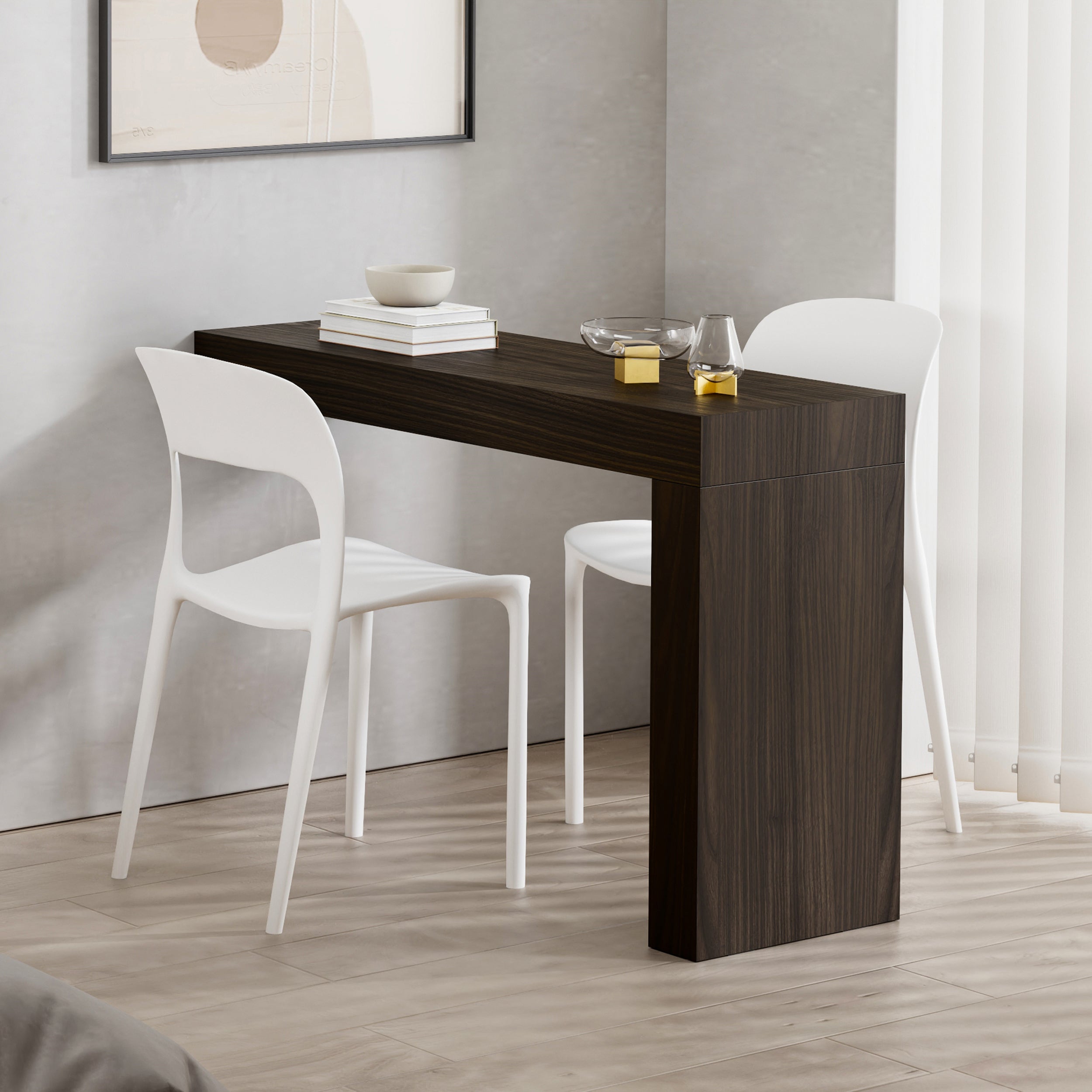 Schreibtisch Evolution 120x40, Nussbaum Dunkel mit einem Bein - Set image 1