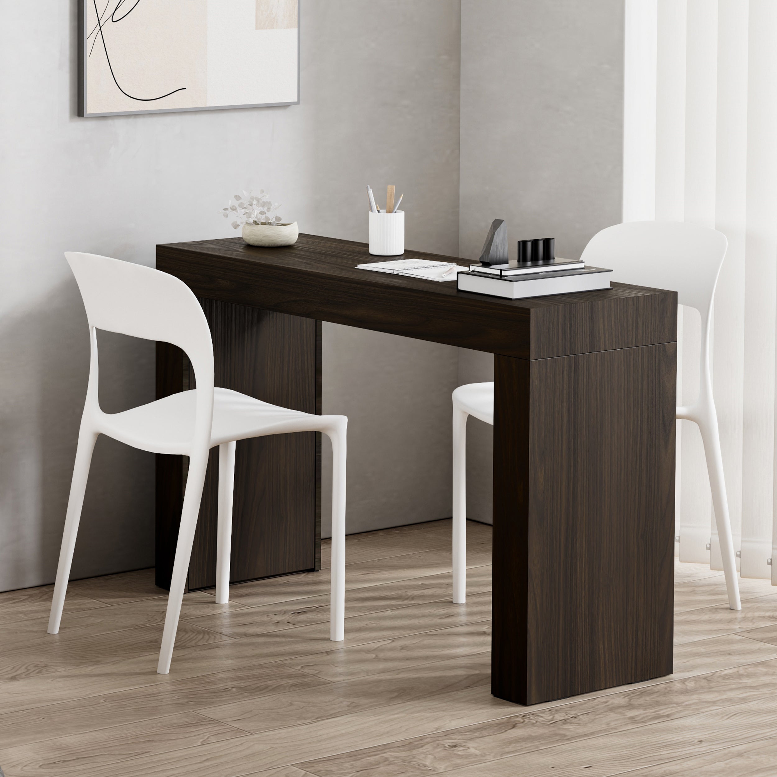 Table de Bureau Evolution 120x40, Noyer Américain avec Deux Pieds - Set image 1