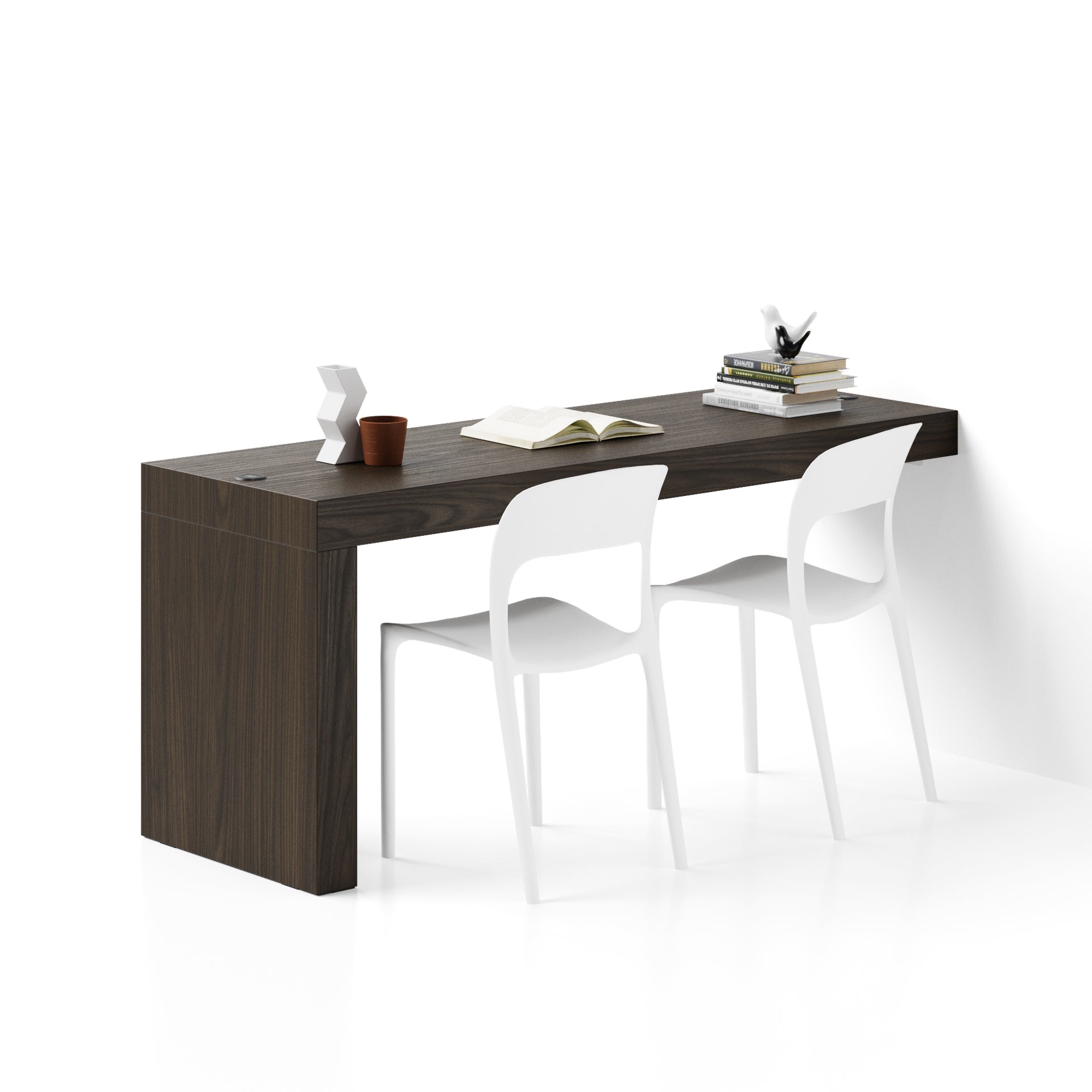 Table de Bureau Evolution 180x60, Noyer Américain avec Un Pied et Chargeur sans fil - Main image