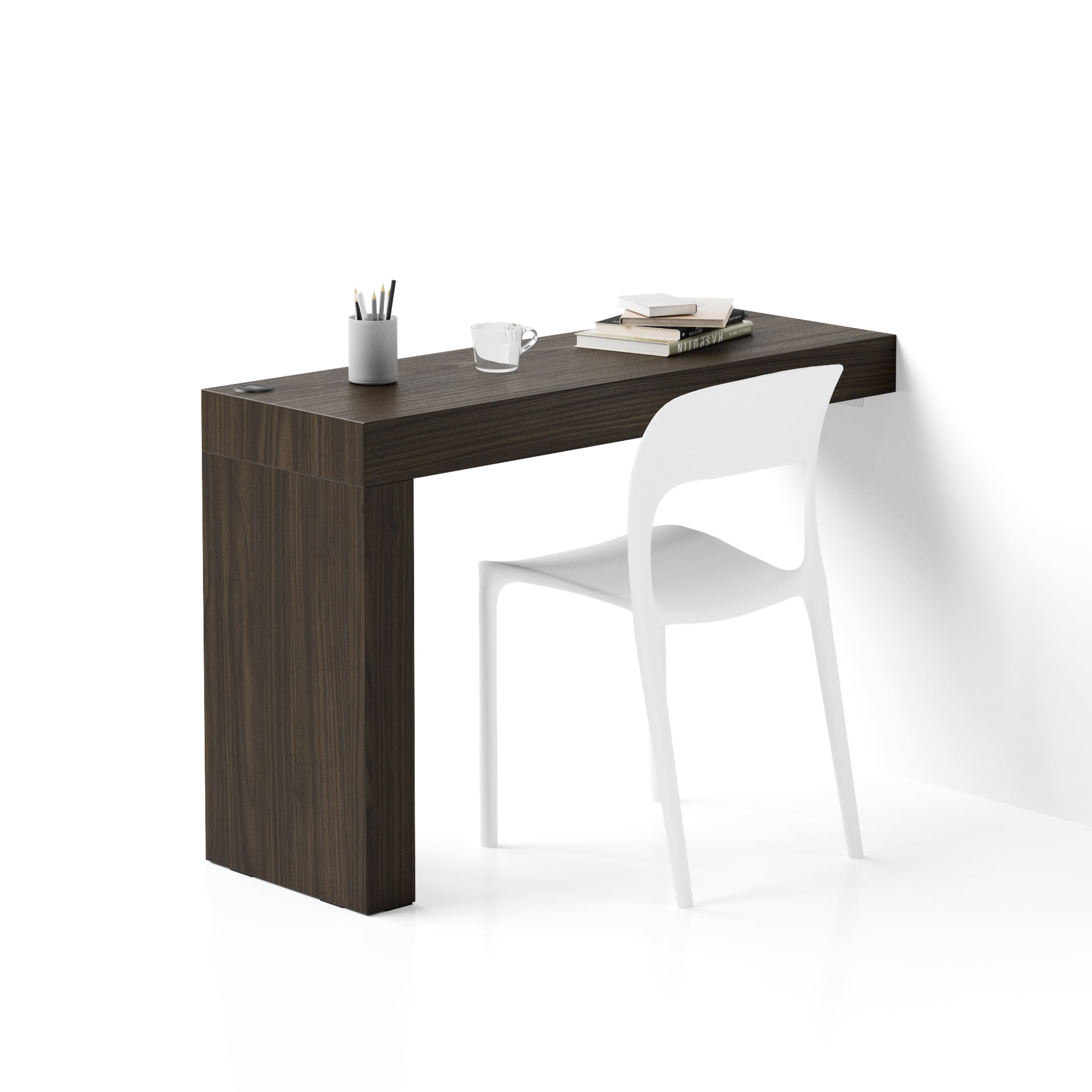 Escritorio Evolution 120x40, nogal americano con una pata y cargador inalámbrico - Main image
