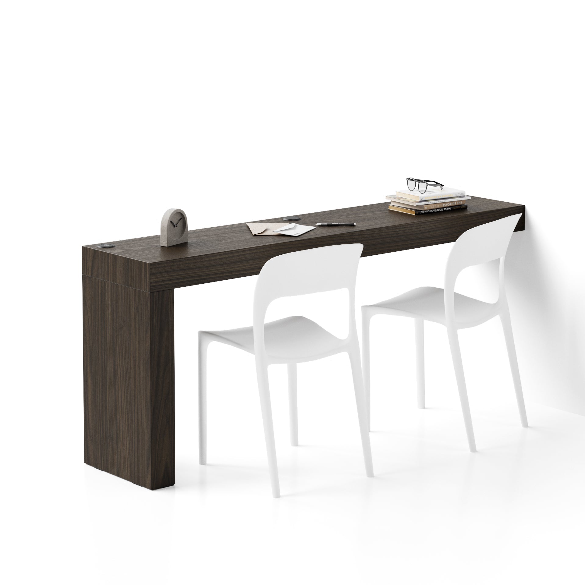 Evolution Desk 70.9 x 15.7 in, Dark Walnut with One Leg and Wireless Charger - Main image