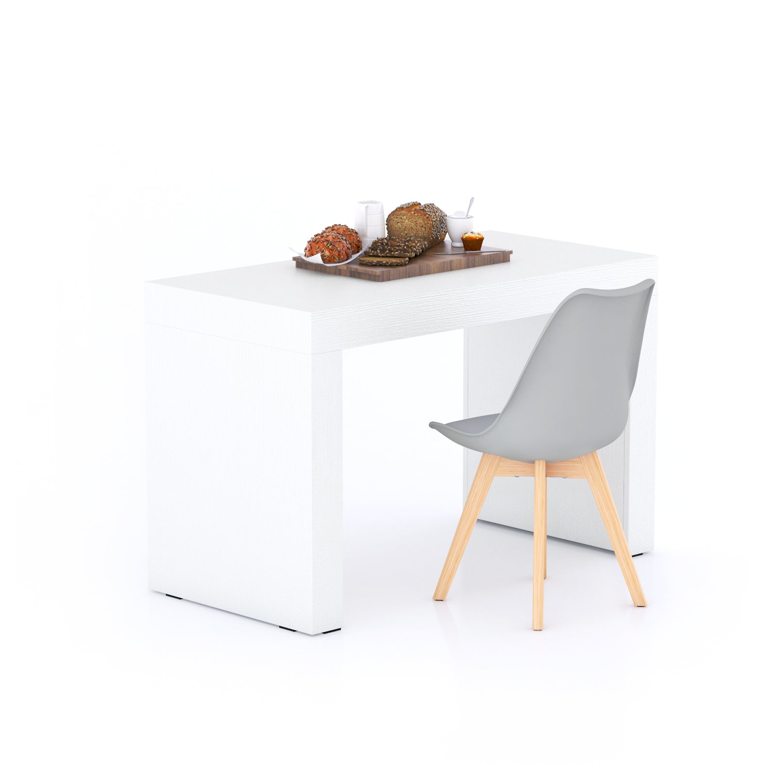 Table à manger Evolution 120x60, frêne blanc avec 2 pieds - Main image