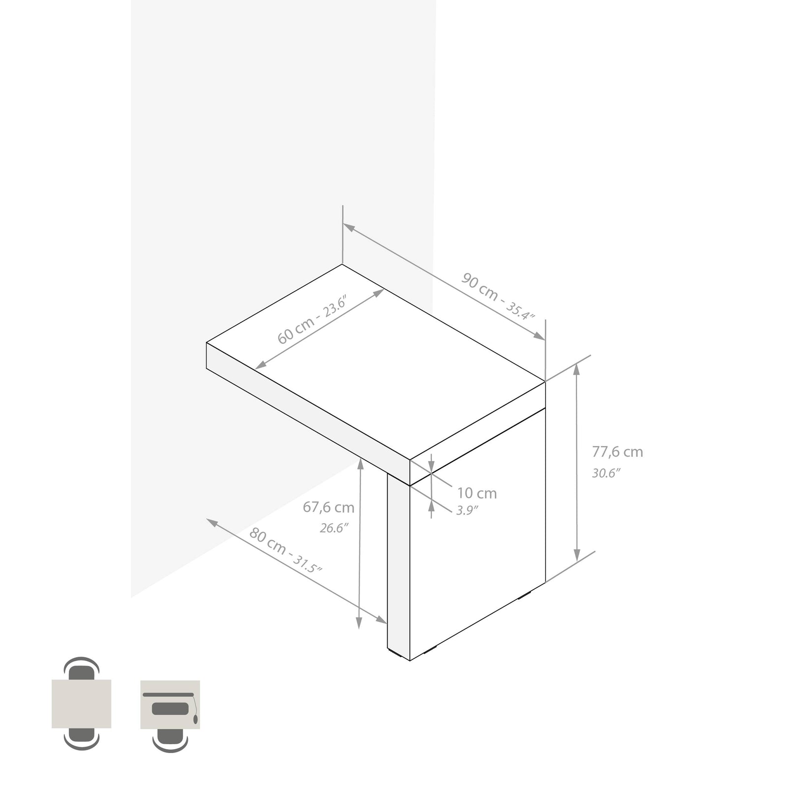 Evolution Esstisch 90 x 60, rustikale Eiche mit einem Bein - Immagine tecnica 1