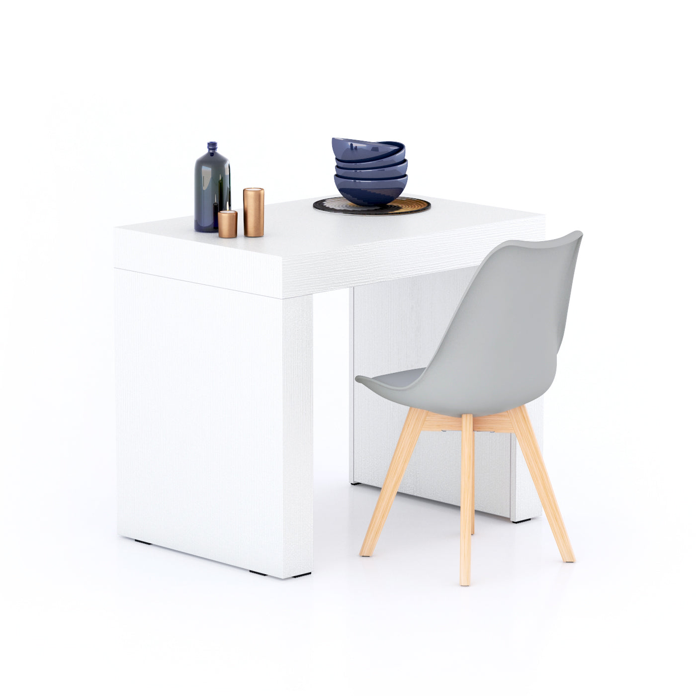 Tavolo da pranzo Evolution 90x60, Bianco Frassino con Due Gambe
