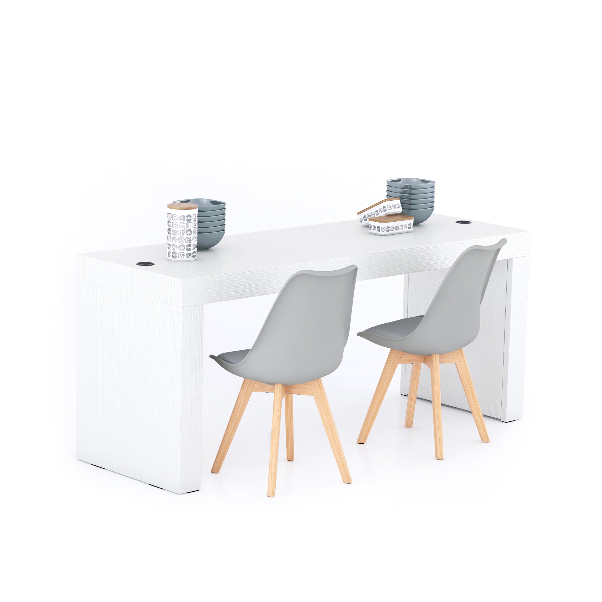 Evolution dining table 180x60 with Wireless Charger, Ashwood White with Two Legs