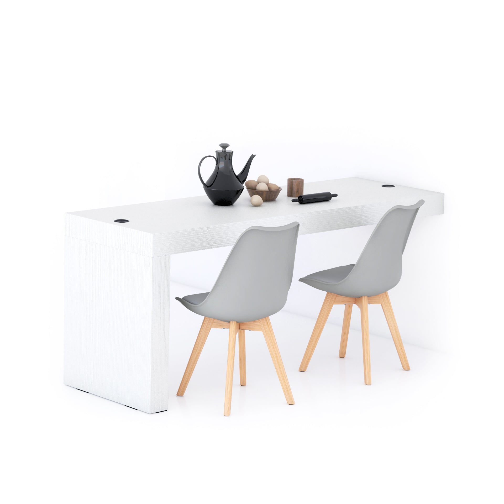 Tavolo da pranzo Evolution 180x60, Bianco Frassino con Una Gamba e Caricatore Wireless - Immagine principale