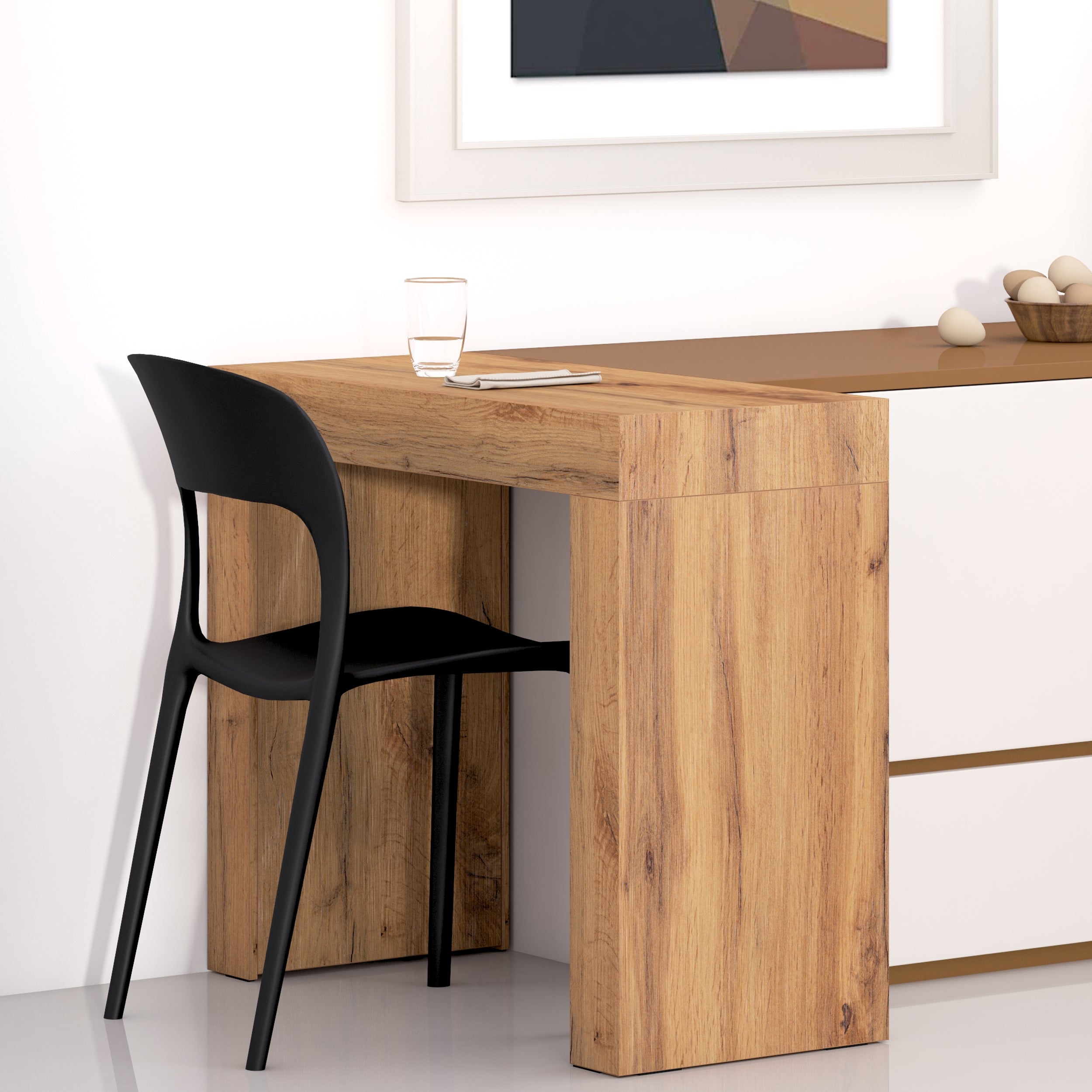 Evolution Esstisch 90 x 40, Esche, Schwarz, mit zwei Beinen - Set image 1