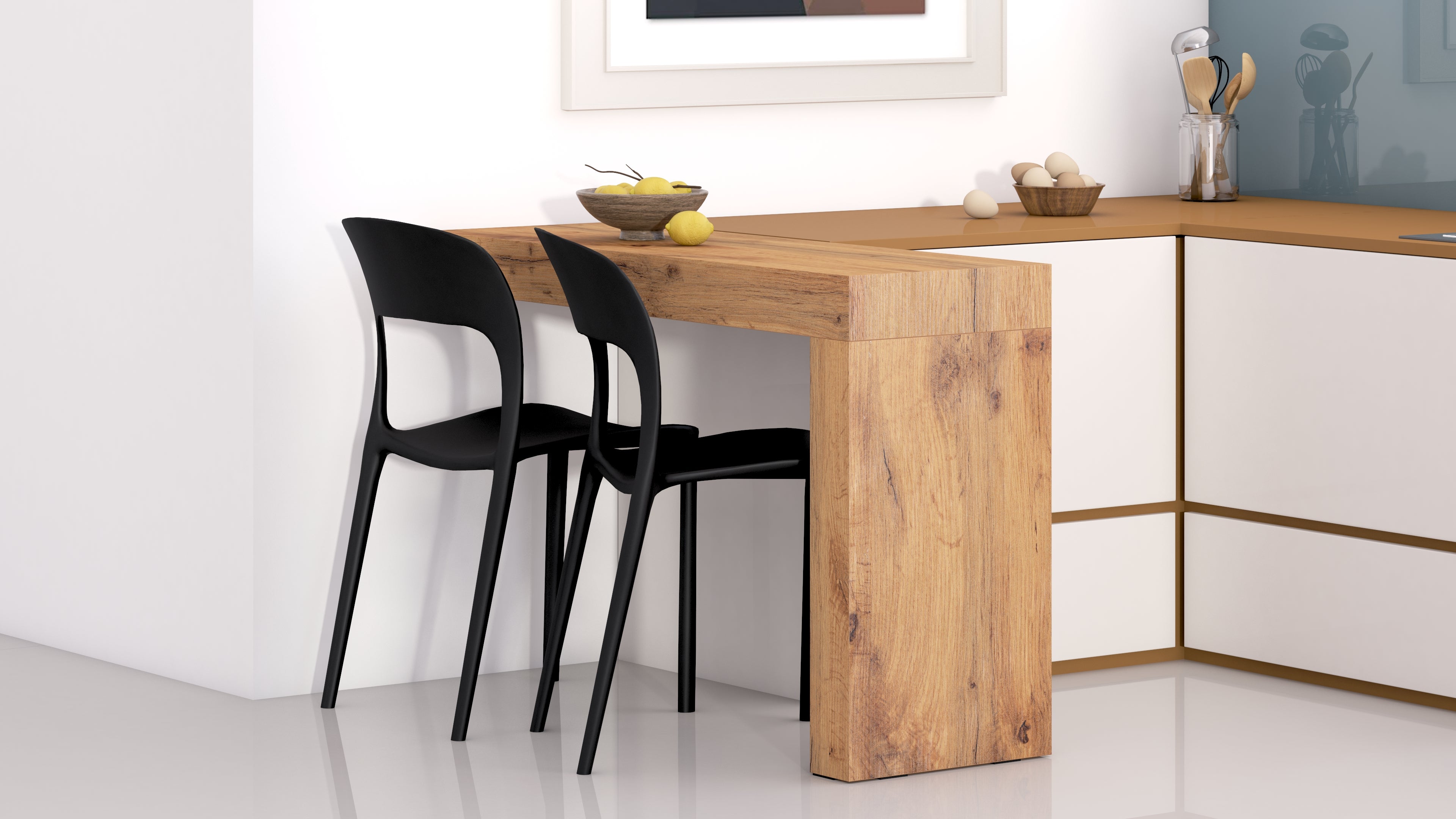 Evolution Esstisch 120 x 40, rustikale Eiche mit einem Bein - Set image 1