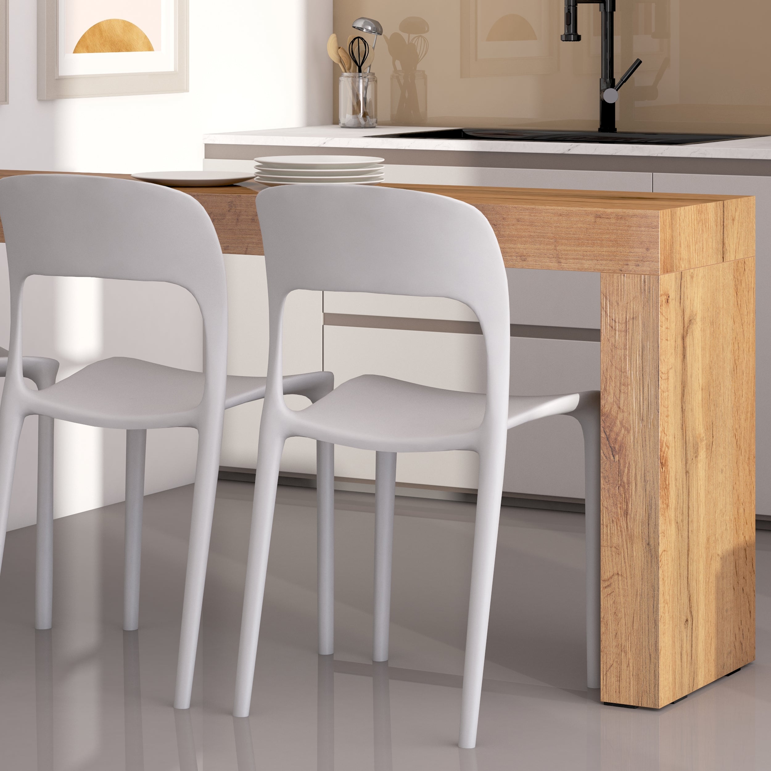 Evolution Esstisch 180 x 40, grauer Beton, mit einem Bein - Set image 1