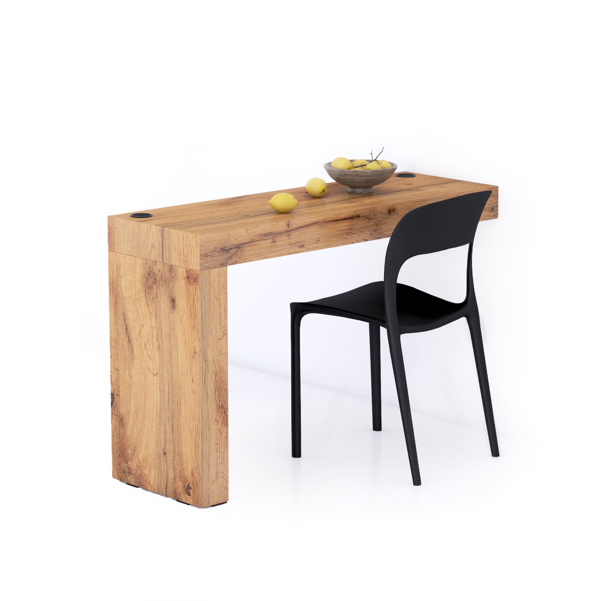 Table à manger Evolution 120x40, Bois Rustique avec 1 pied et Chargeur Sans Fil
