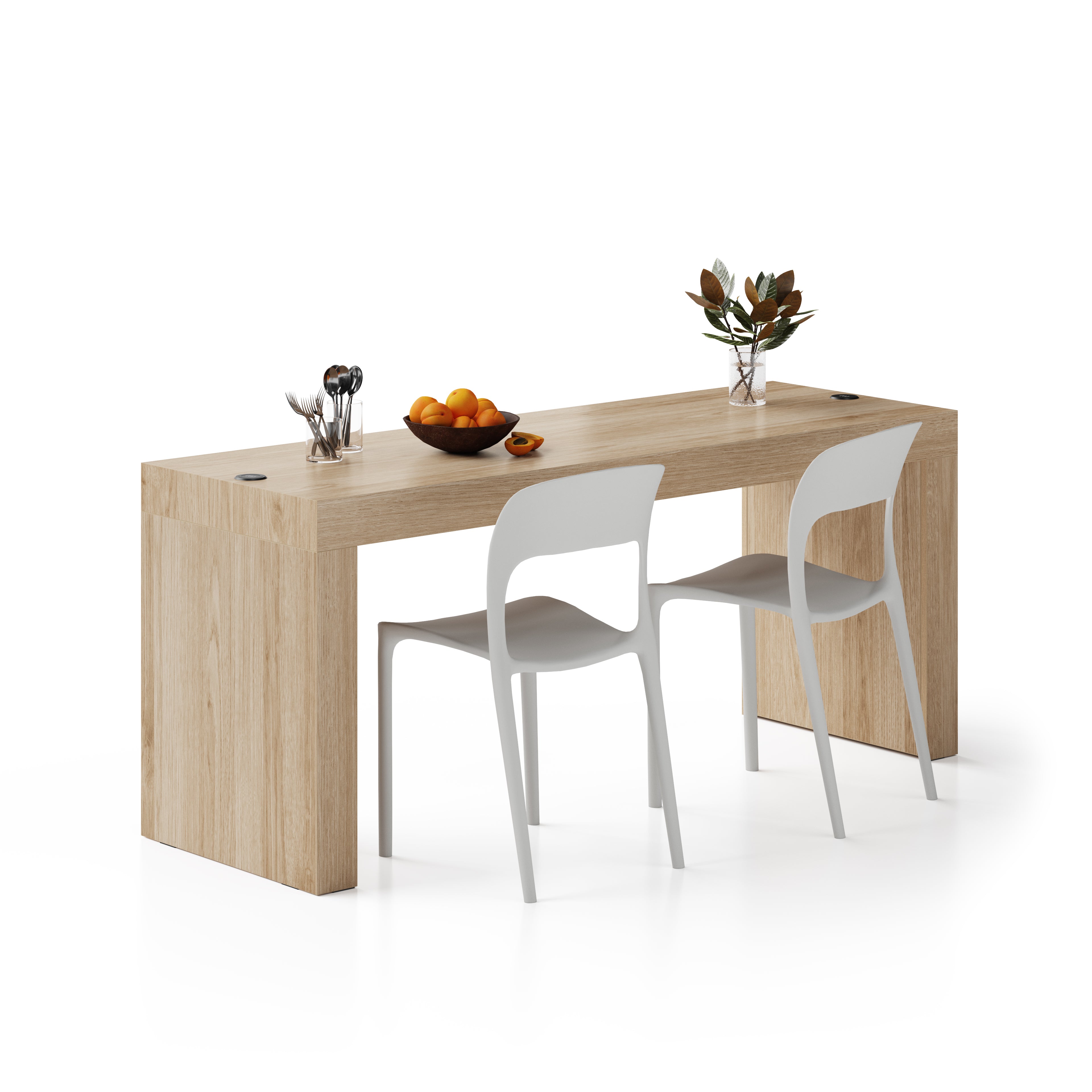 Evolution Esstisch 180 x 60 mit kabellosem Ladegerät, Wildeiche mit zwei Beinen - Main image