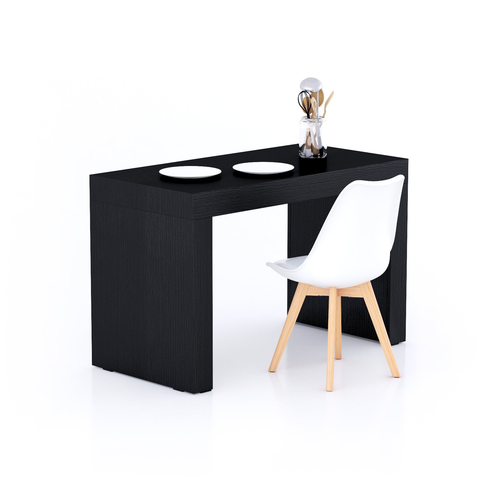 Evolution Esstisch 120 x 60, Esche,Schwarz, mit zwei Beinen