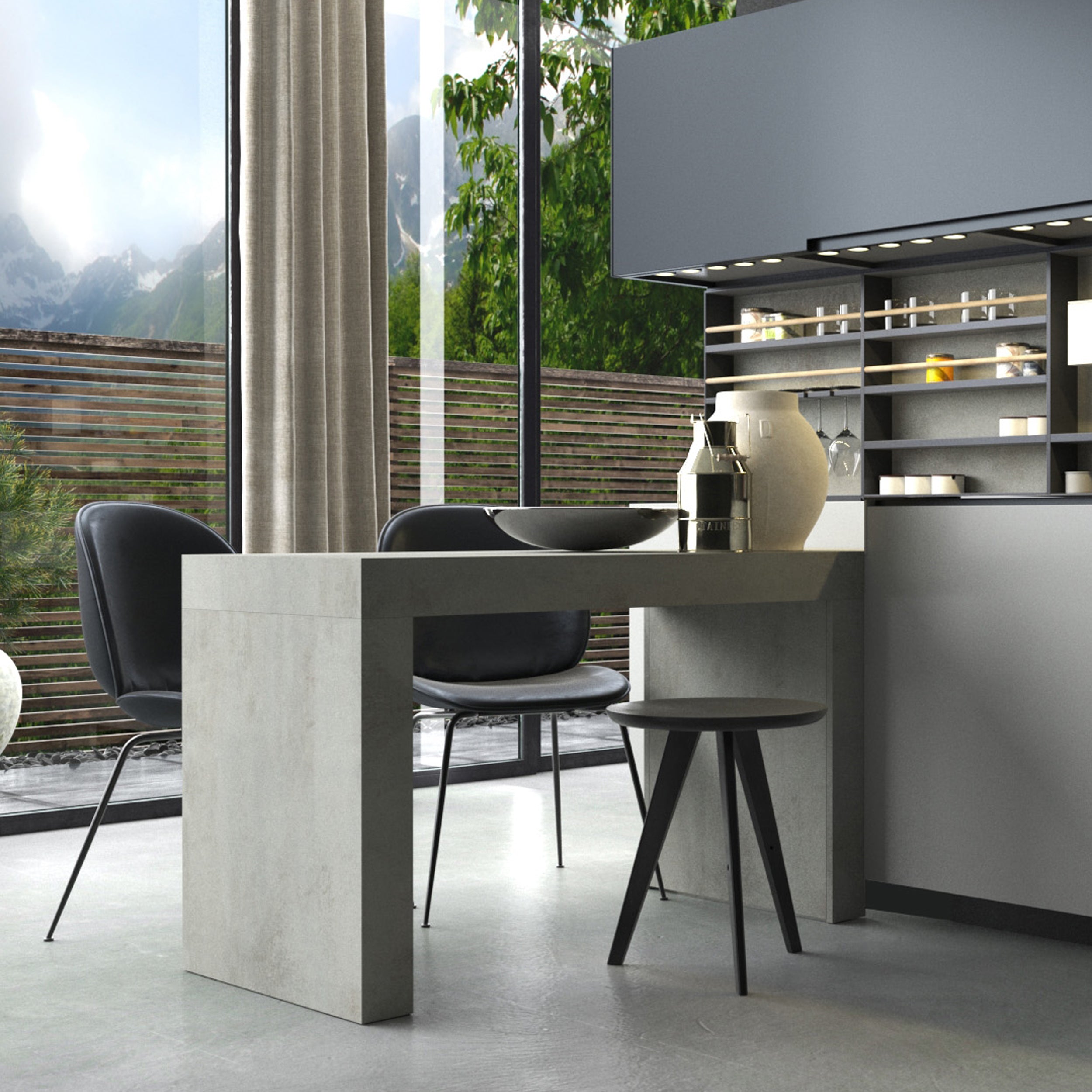 Evolution dining table 120x60 with Wireless Charger, Concrete Effect, Grey with Two Legs - Set image 1