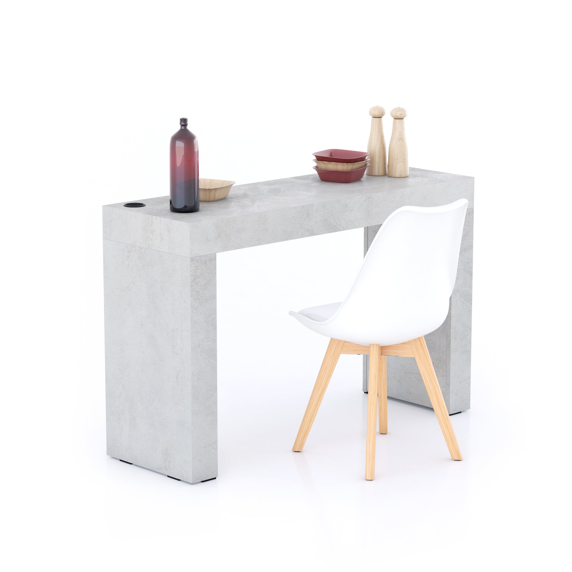 Evolution Esstisch 120 x 40 mit kabellosem Ladegerät, grauer Beton, mit zwei Beinen