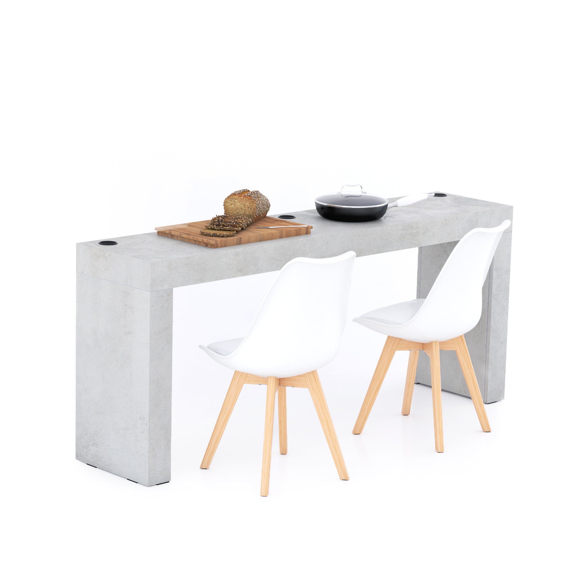 Evolution Esstisch 180 x 40 mit kabellosem Ladegerät, grauer Beton, mit zwei Beinen