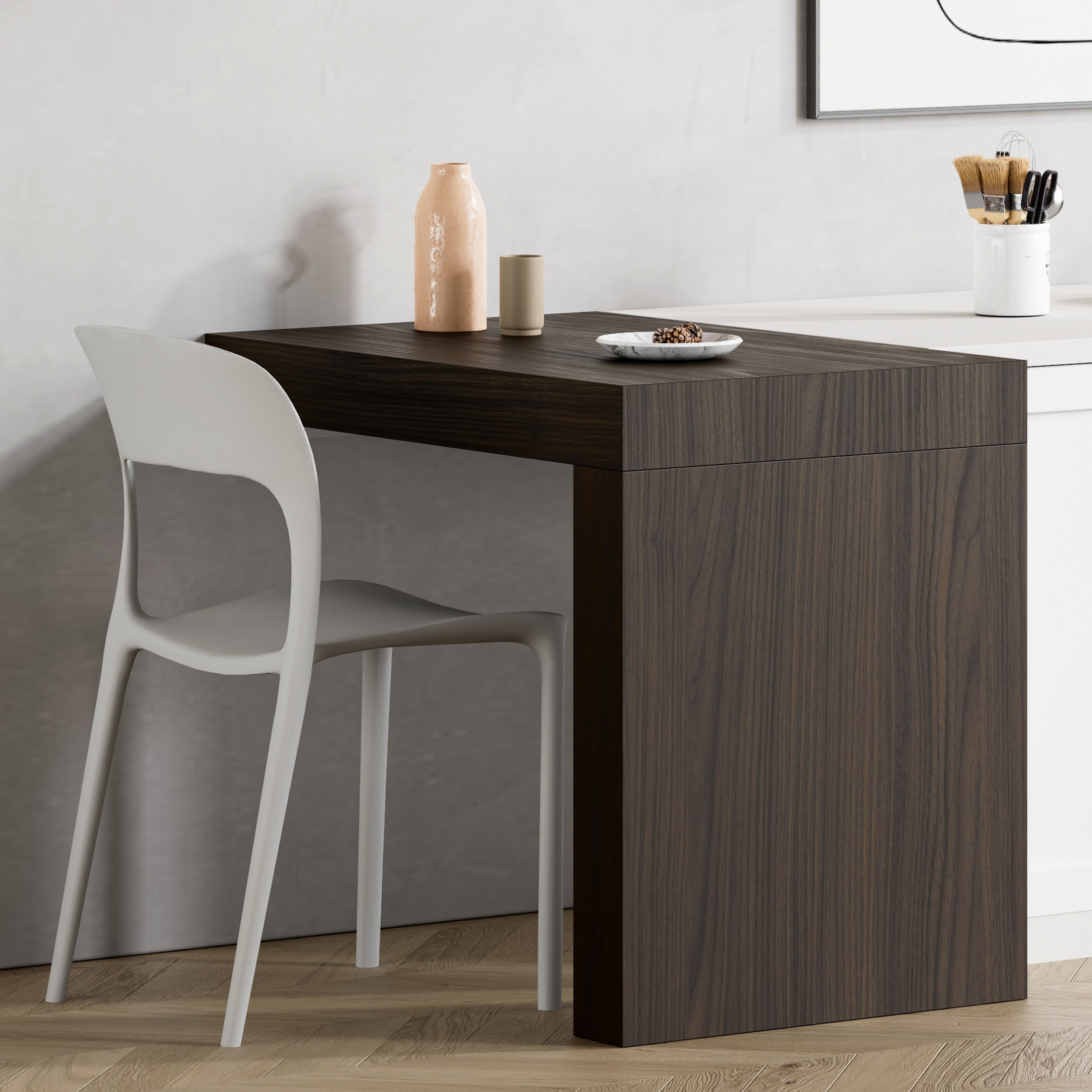 Evolution dining table with One Leg 90x60, Dark Walnut - Set image 1