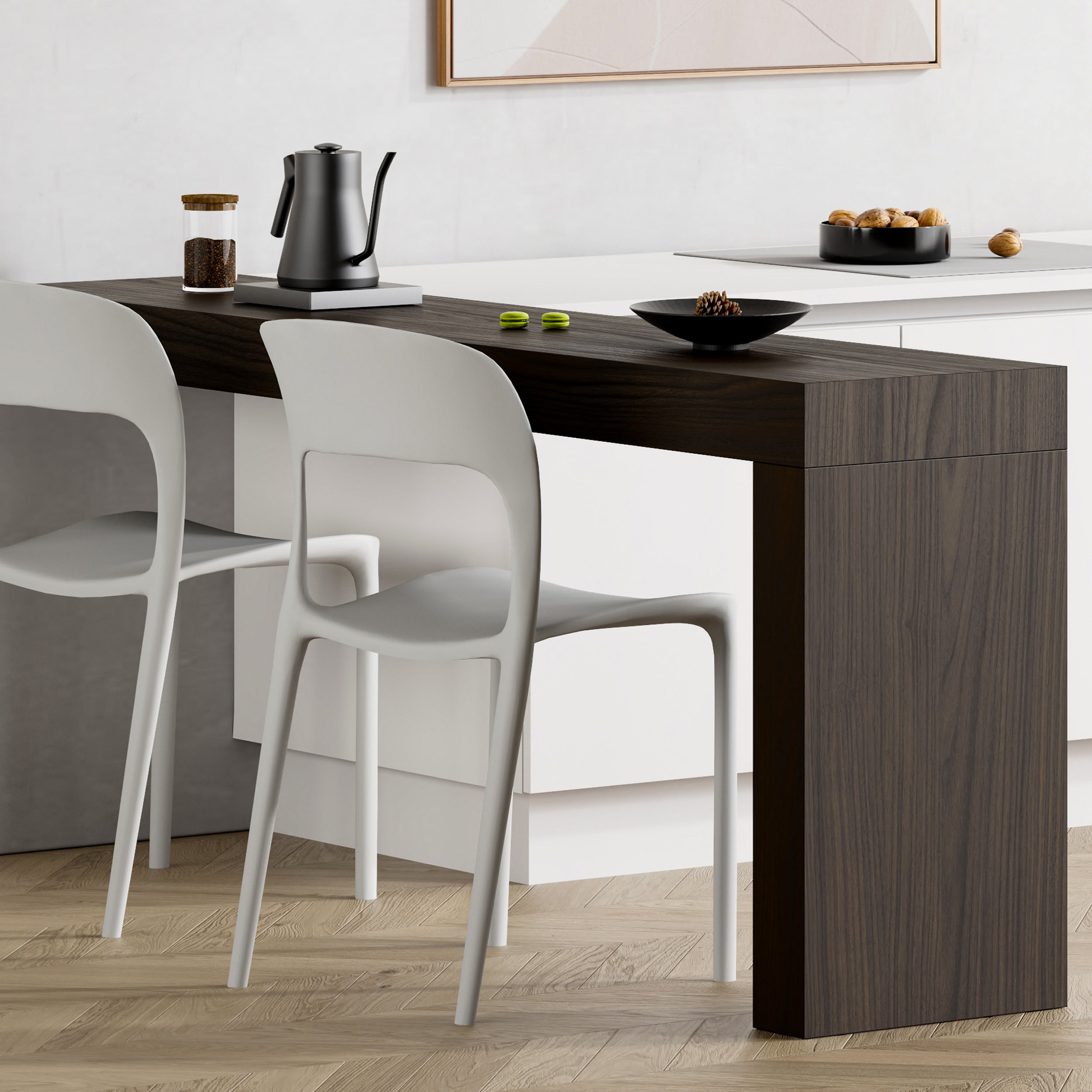 Evolution Esstisch 180x40, Nussbaum, Dunkel mit einem Bein - Set image 1