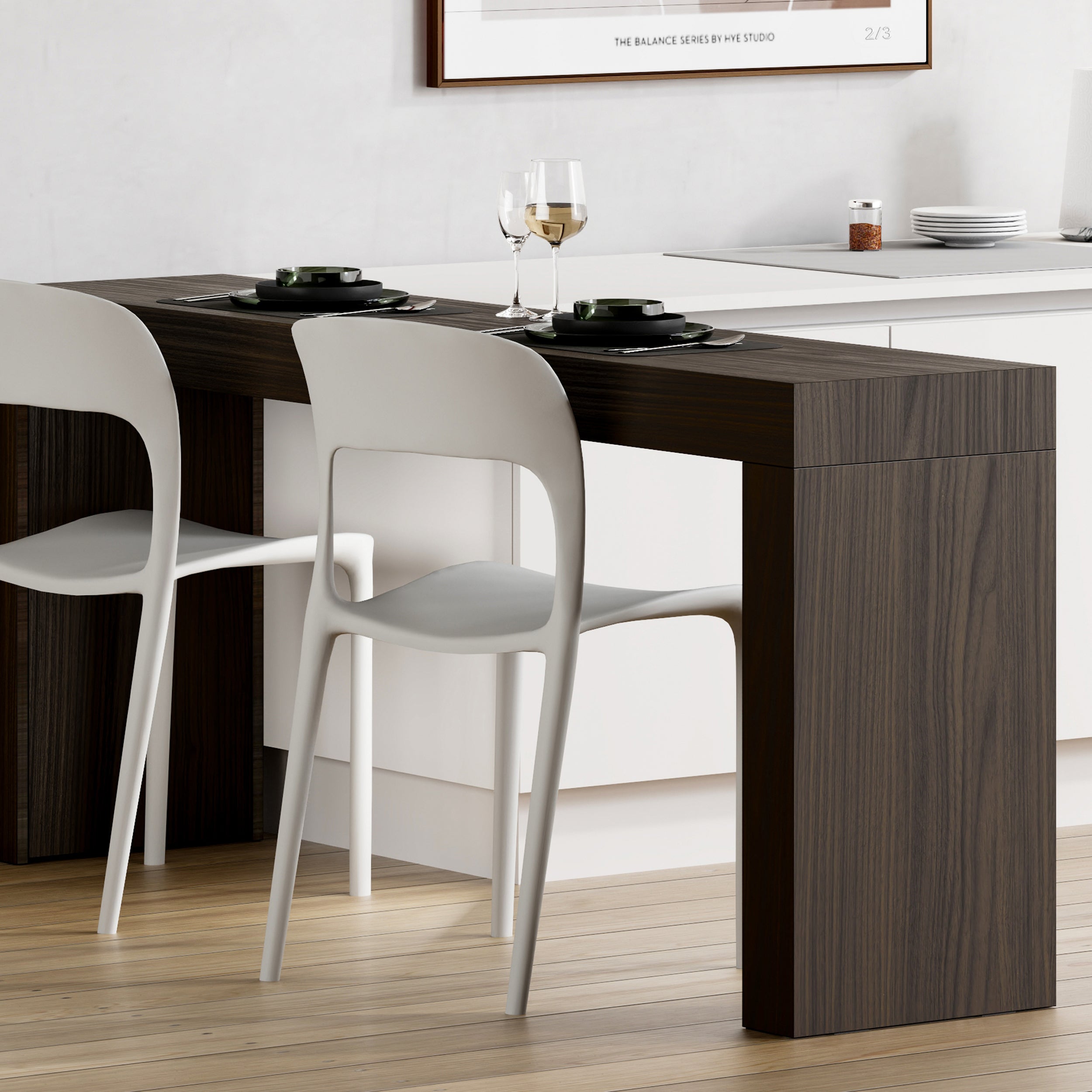 Table à manger Evolution 180x40, Noyer Américain avec Deux Pieds - Set image 1