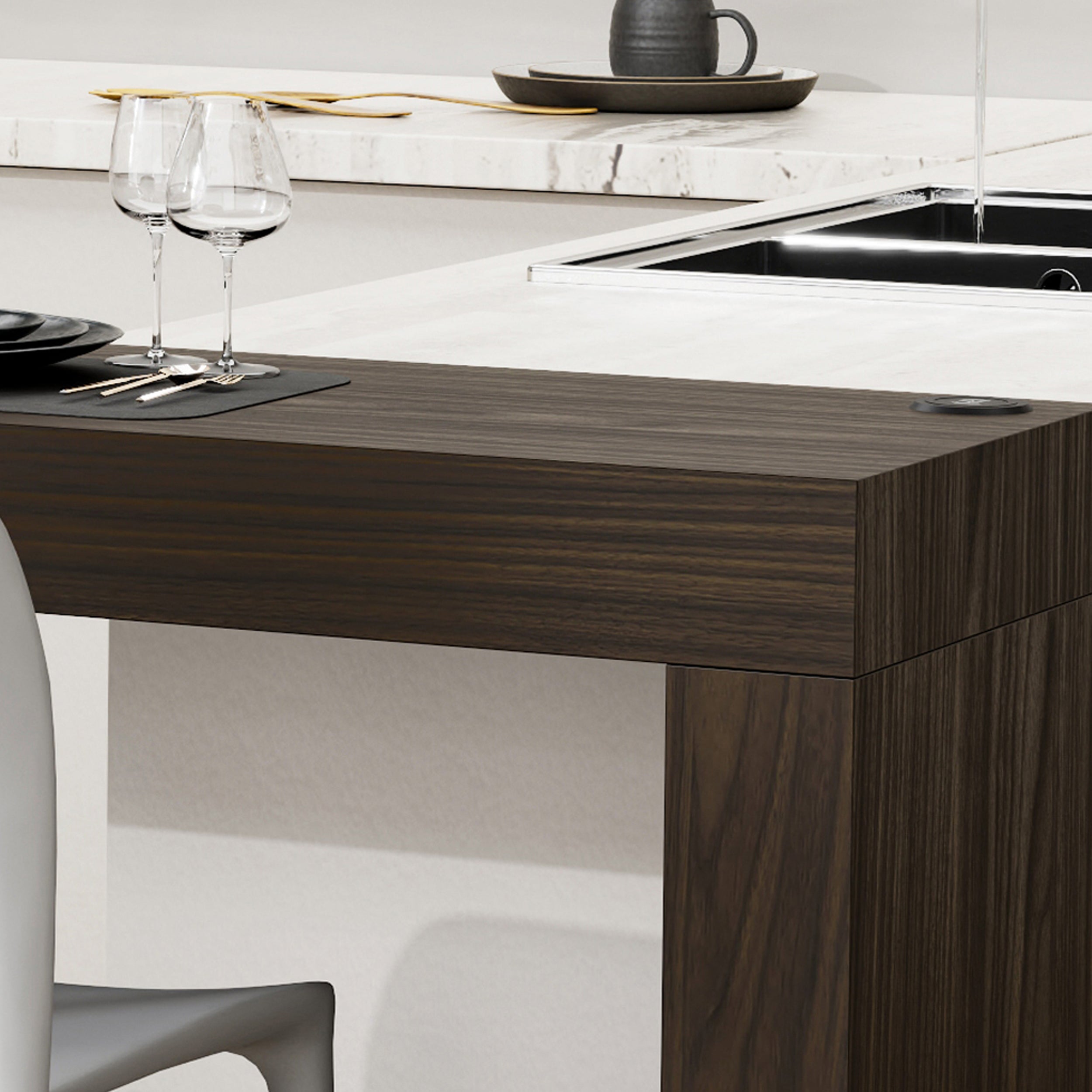 Tavolo da pranzo Evolution 180x40, Noce Scuro con Due Gambe e Caricatore Wireless - Immagine dettaglio 4