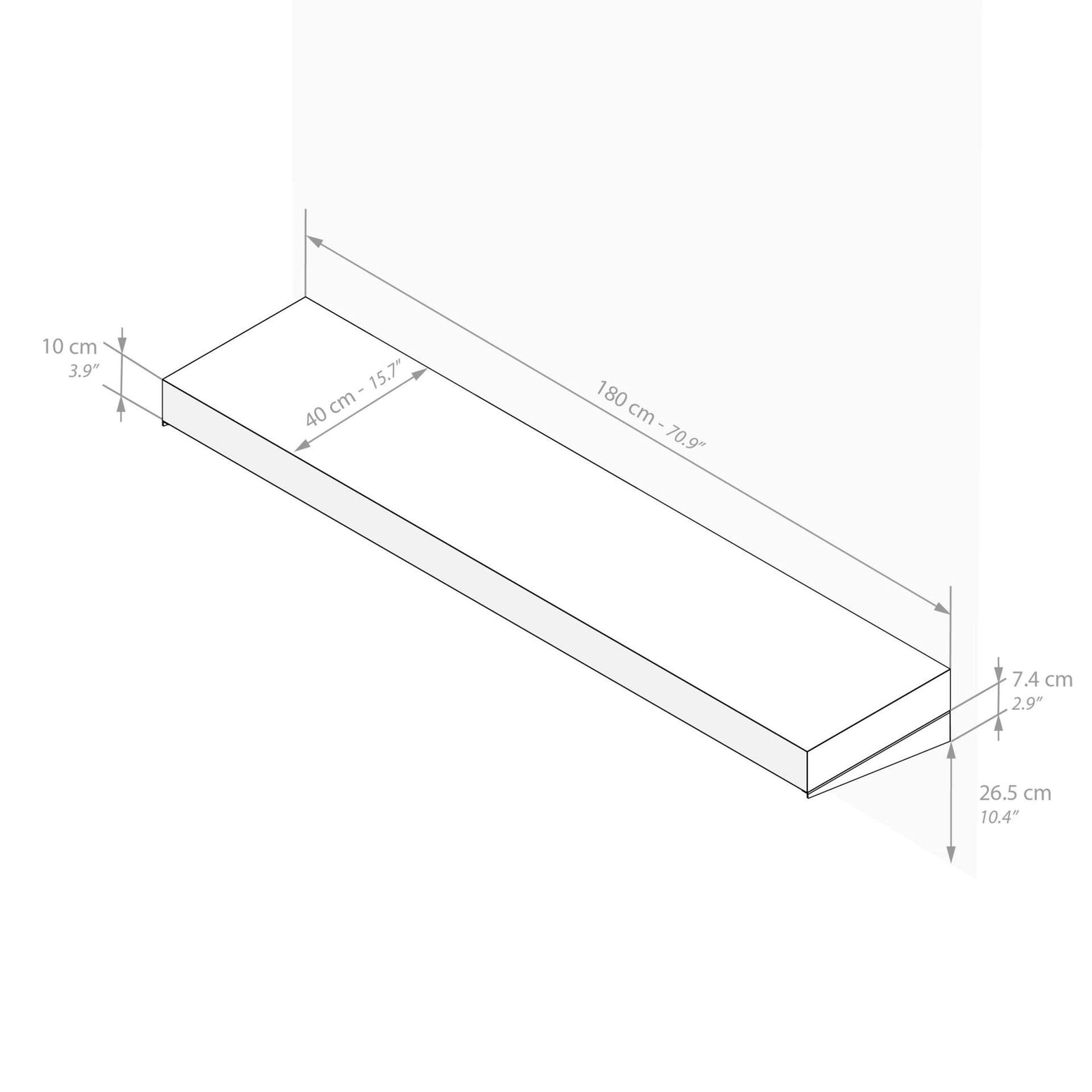 Floating tv stand Evolution 180x40, Ashwood White - Immagine tecnica 1