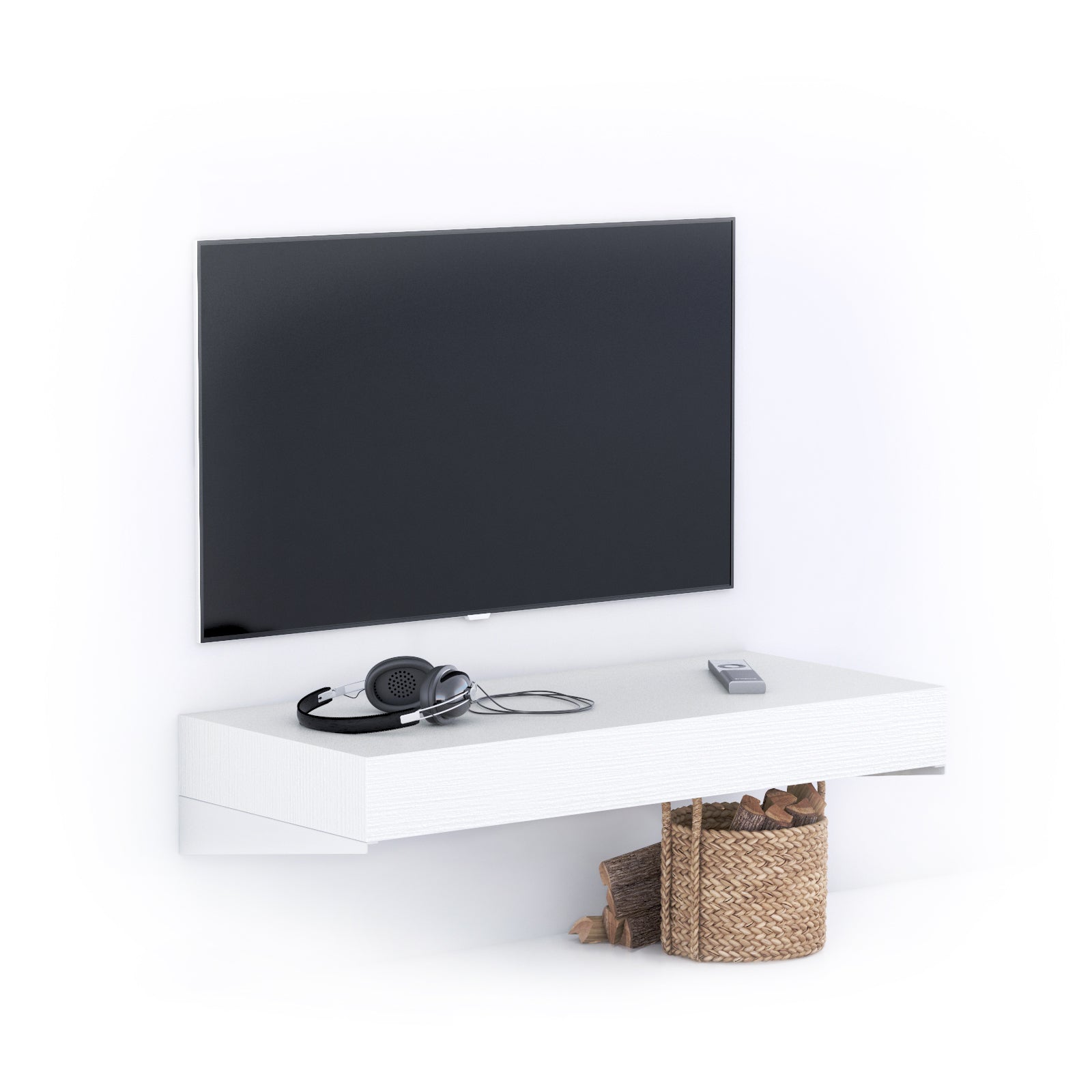 Porta Tv sospeso Evolution 90x40, Bianco Frassino - Immagine principale
