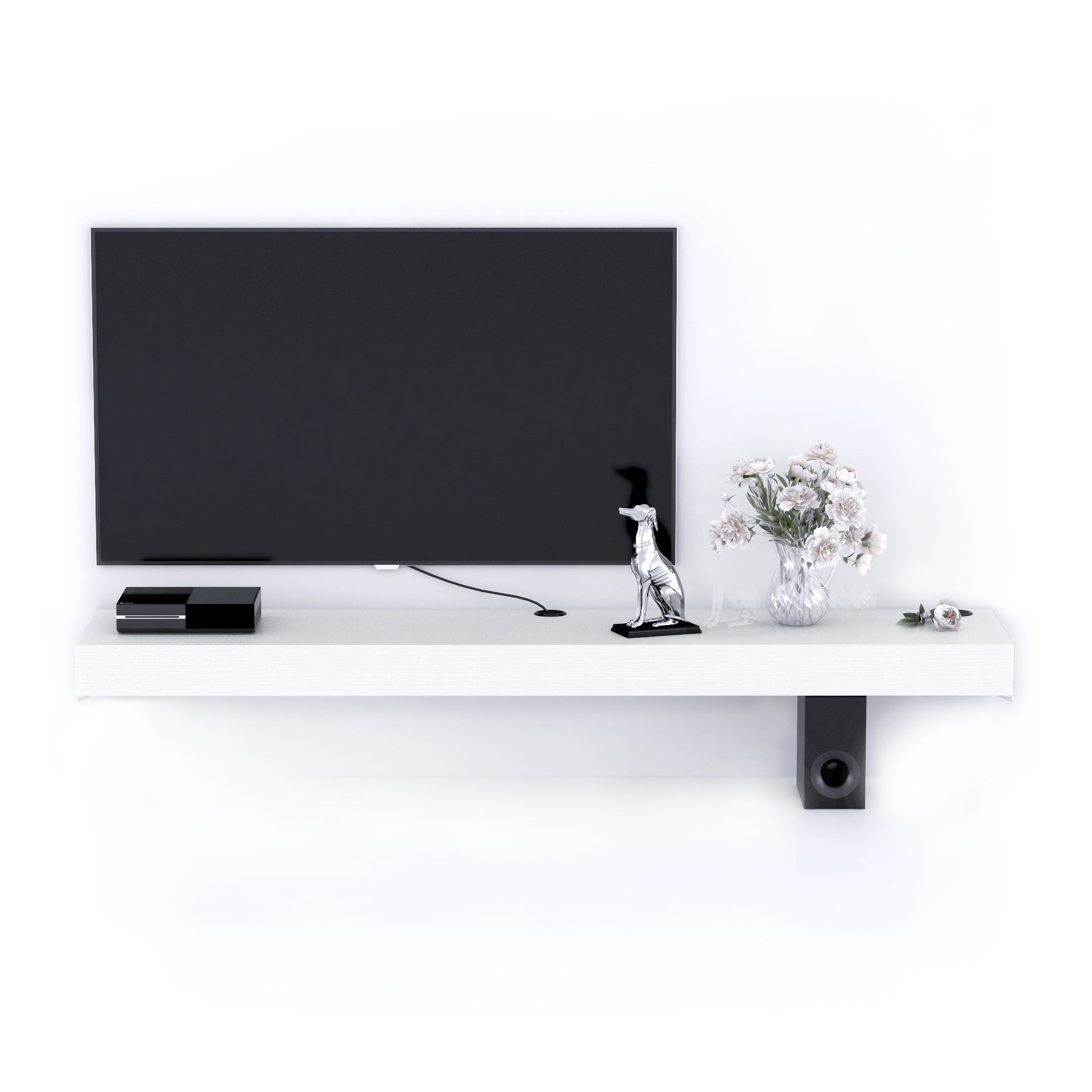 Tv Wandregal Evolution 180 x 40 mit kabellosem Ladegerät, Esche, Weiß - Detail image 1
