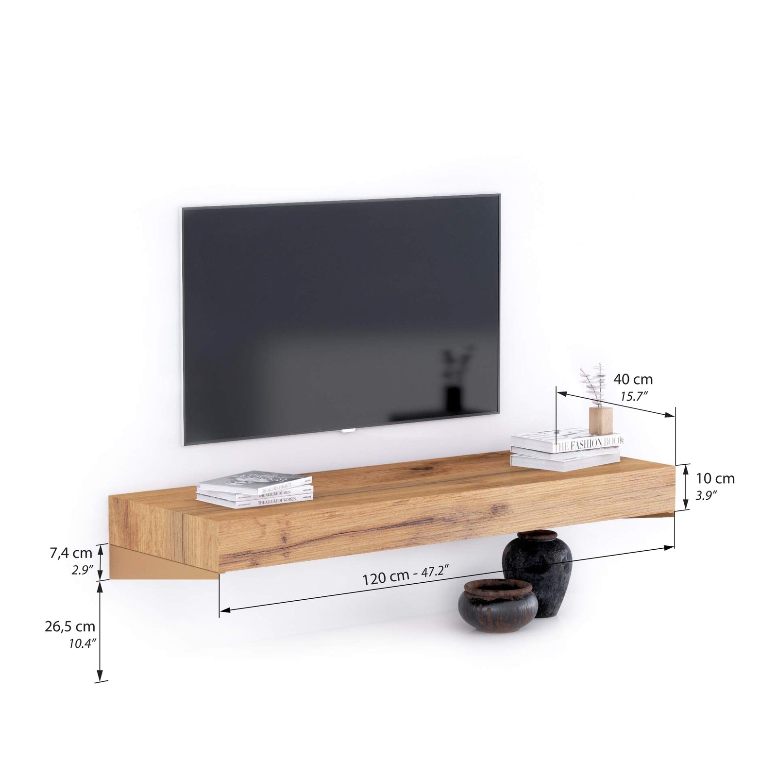 Tv Wandregal Evolution 120 x 40, rustikale Eiche - Immagine tecnica 1