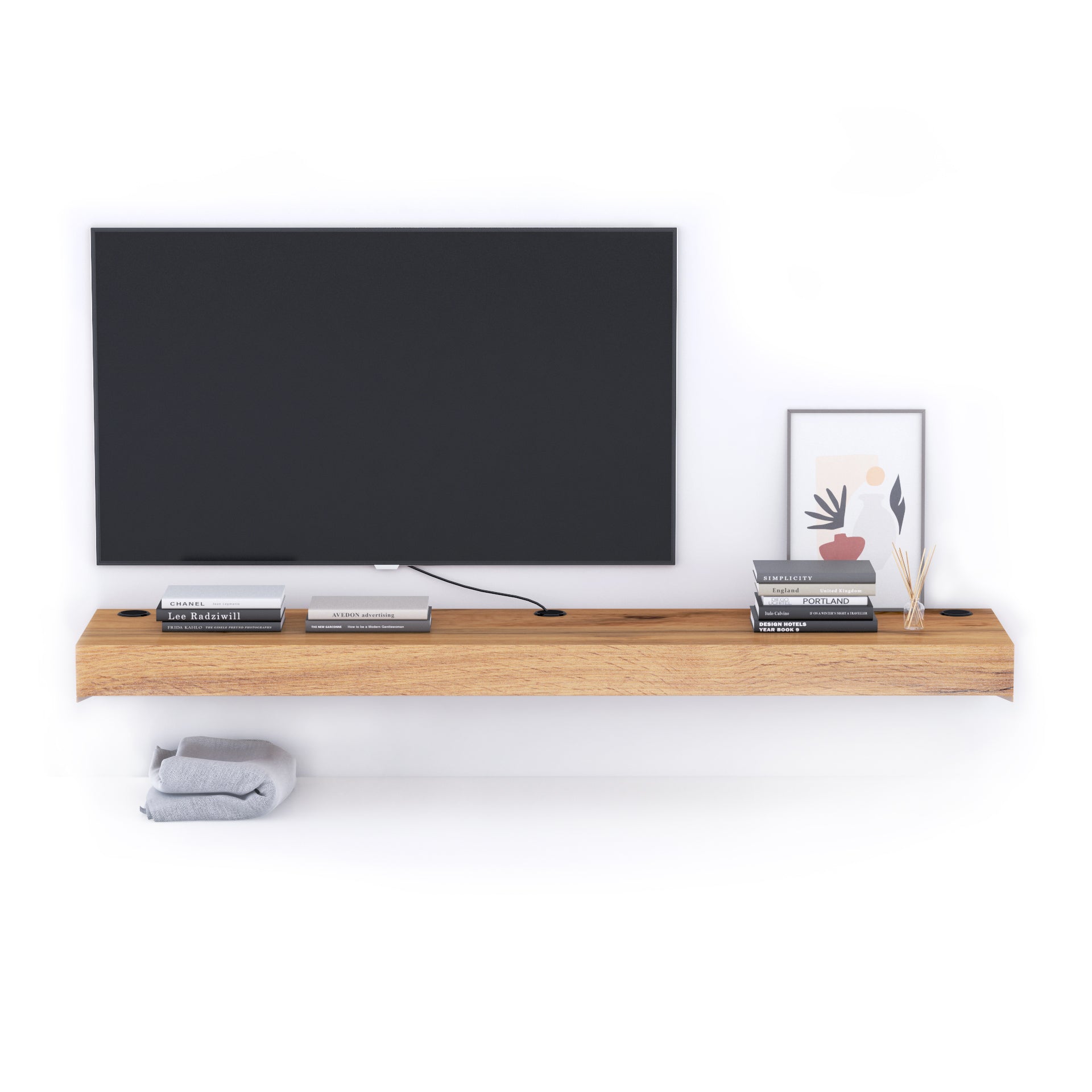 Porta Tv sospeso Evolution 180x40, Rovere Rustico con Caricatore Wireless - Immagine dettaglio 1