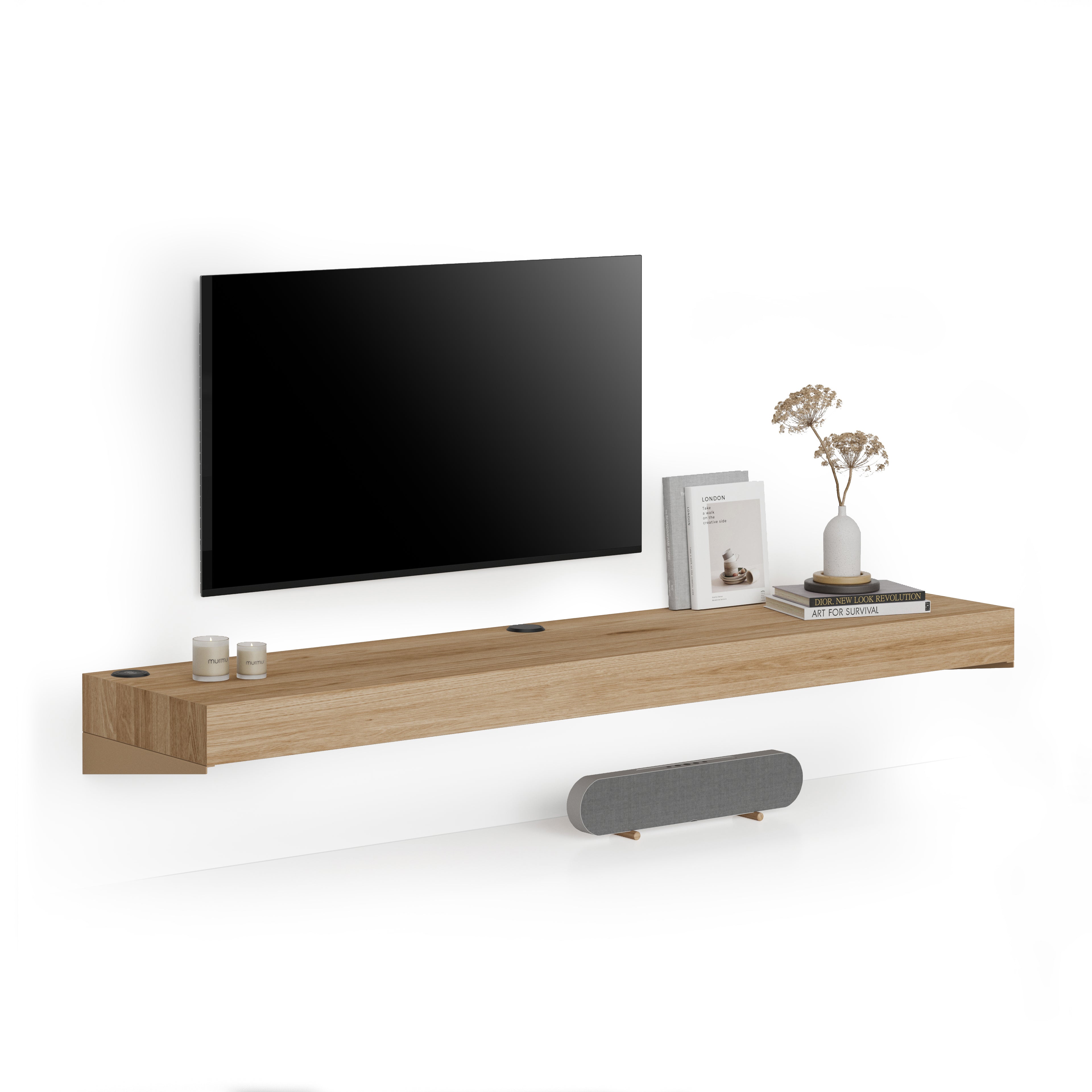 Tv Wandregal Evolution 180 x 40 mit kabellosem Ladegerät, Wildeiche - Main image