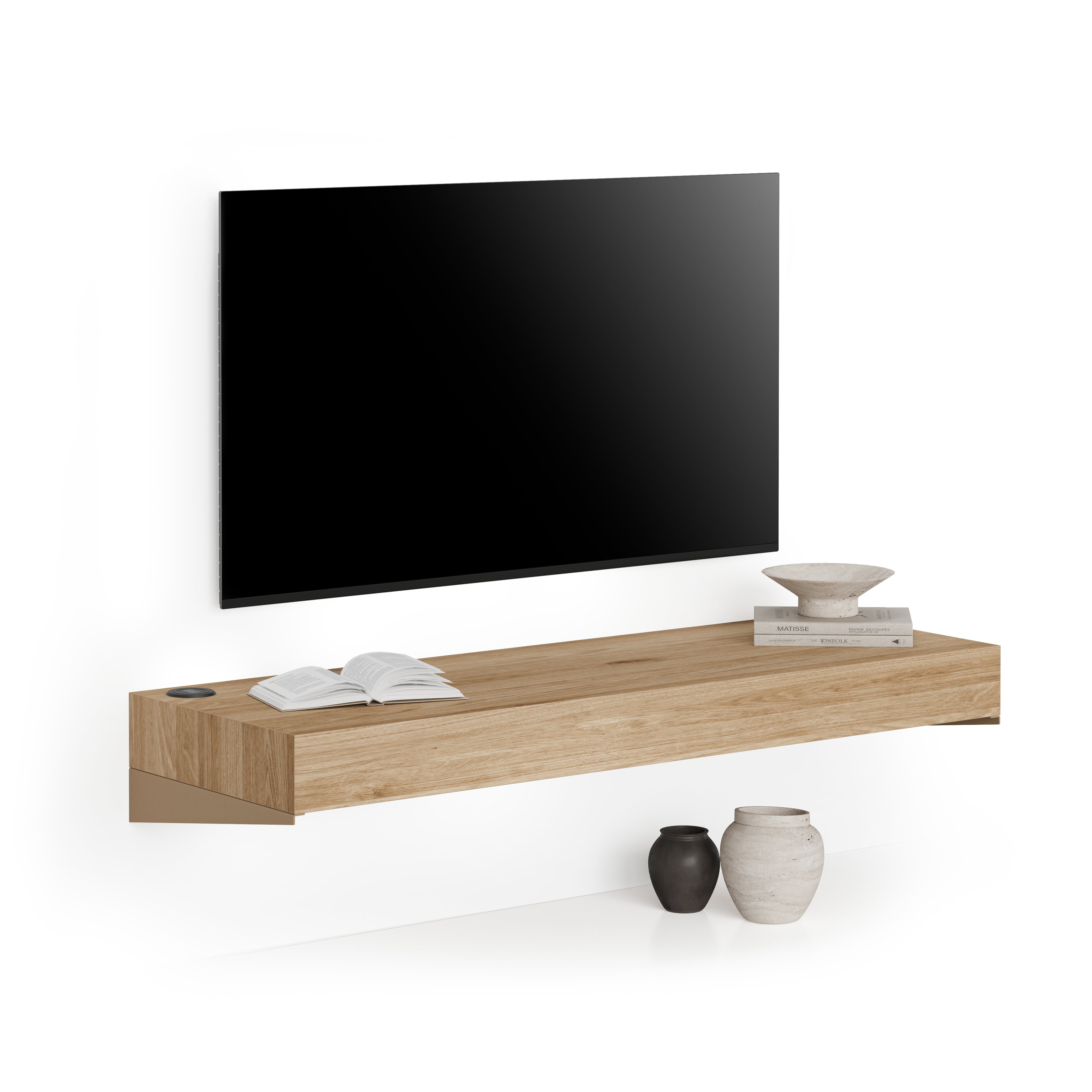 Floating tv stand Evolution 120x40 with Wireless Charger, Natural Oak