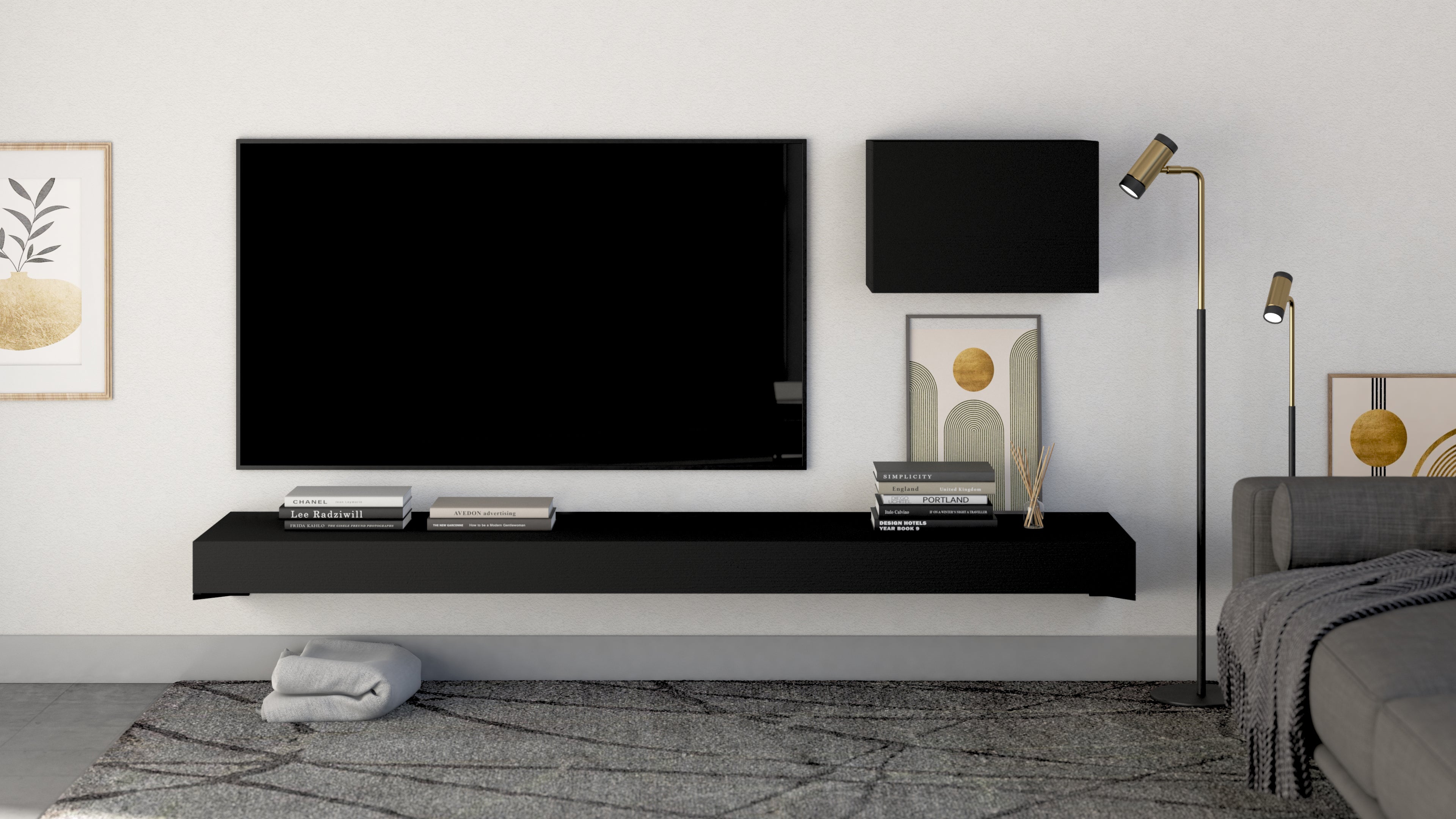 Floating tv stand Evolution 180x40, Ashwood Black - Set image 1