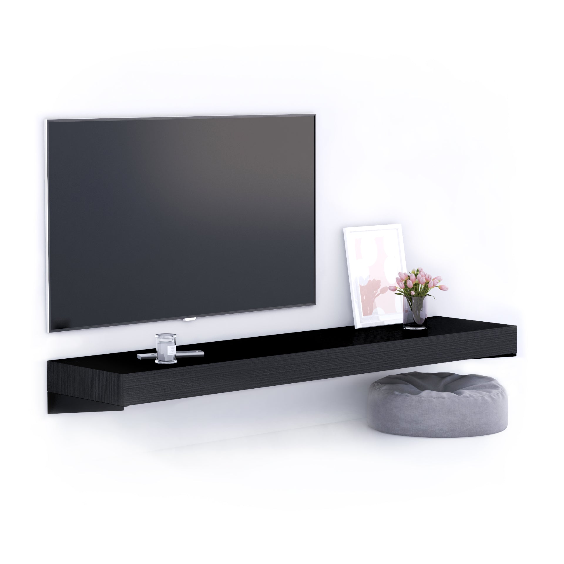 Porta Tv sospeso Evolution 180x40, Nero Frassino