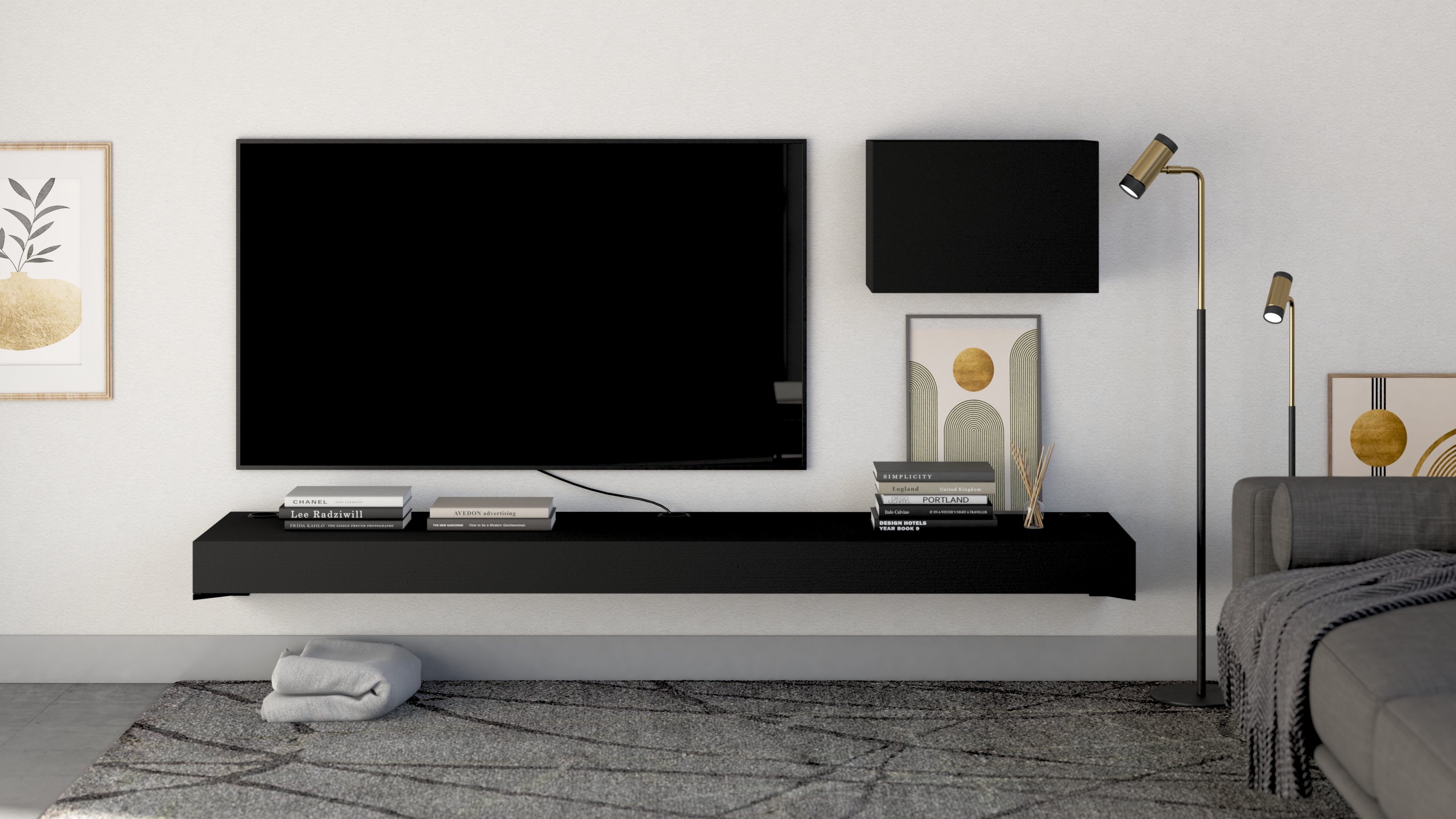 Floating tv stand Evolution 180x40 with Wireless Charger, Ashwood Black - Set image 1