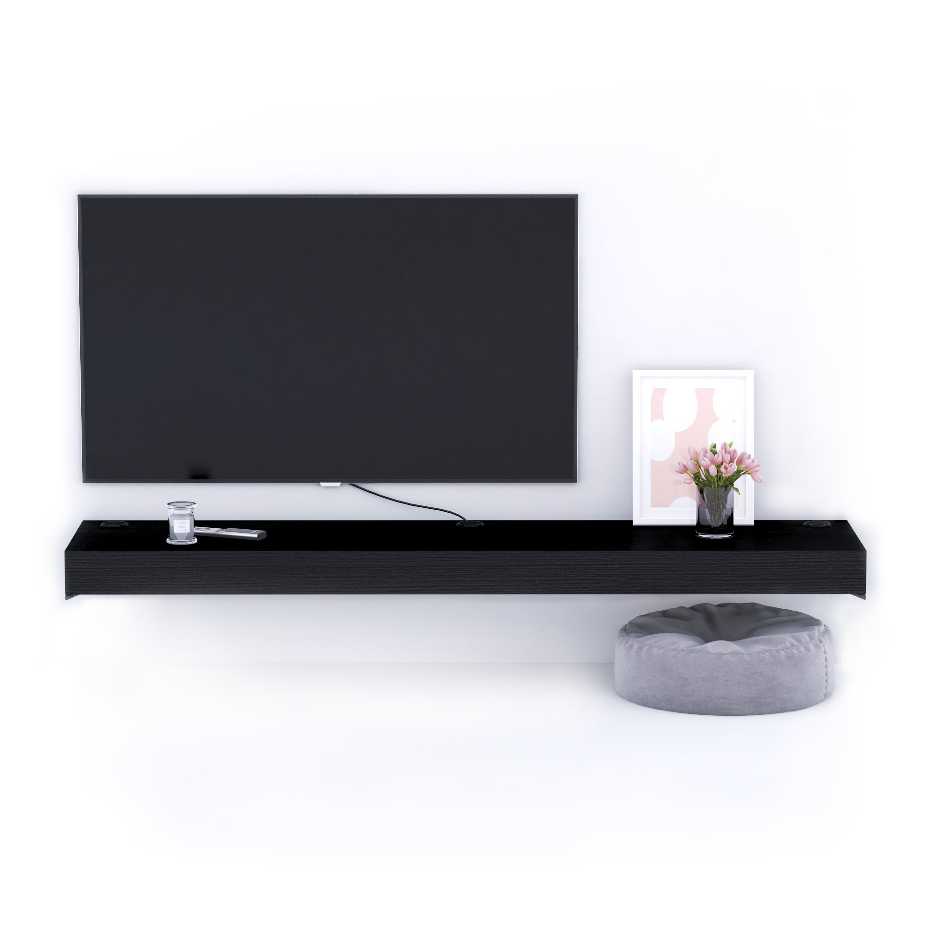 Porta Tv sospeso Evolution 180x40, Nero Frassino con Caricatore Wireless