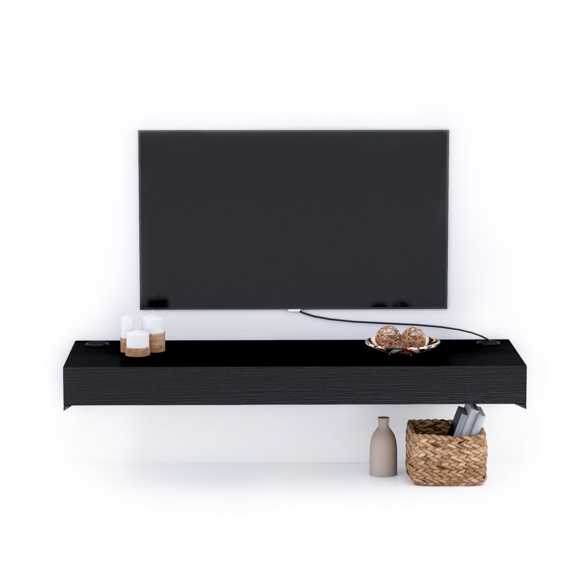 Floating tv stand Evolution 120x40 with Wireless Charger, Ashwood Black