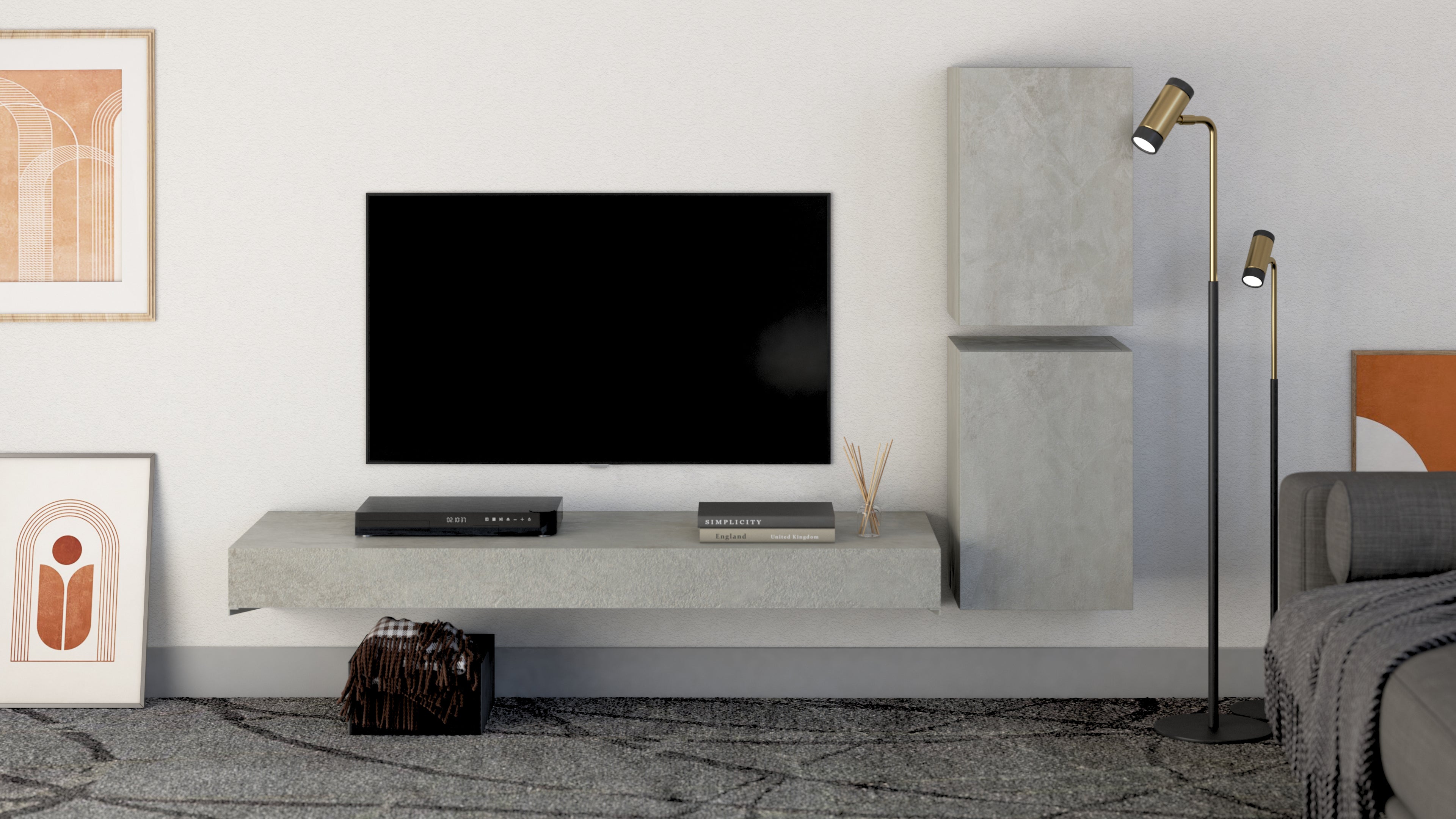 Tv Wandregal Evolution 120 x 40, Esche, Weiß - Set image 1