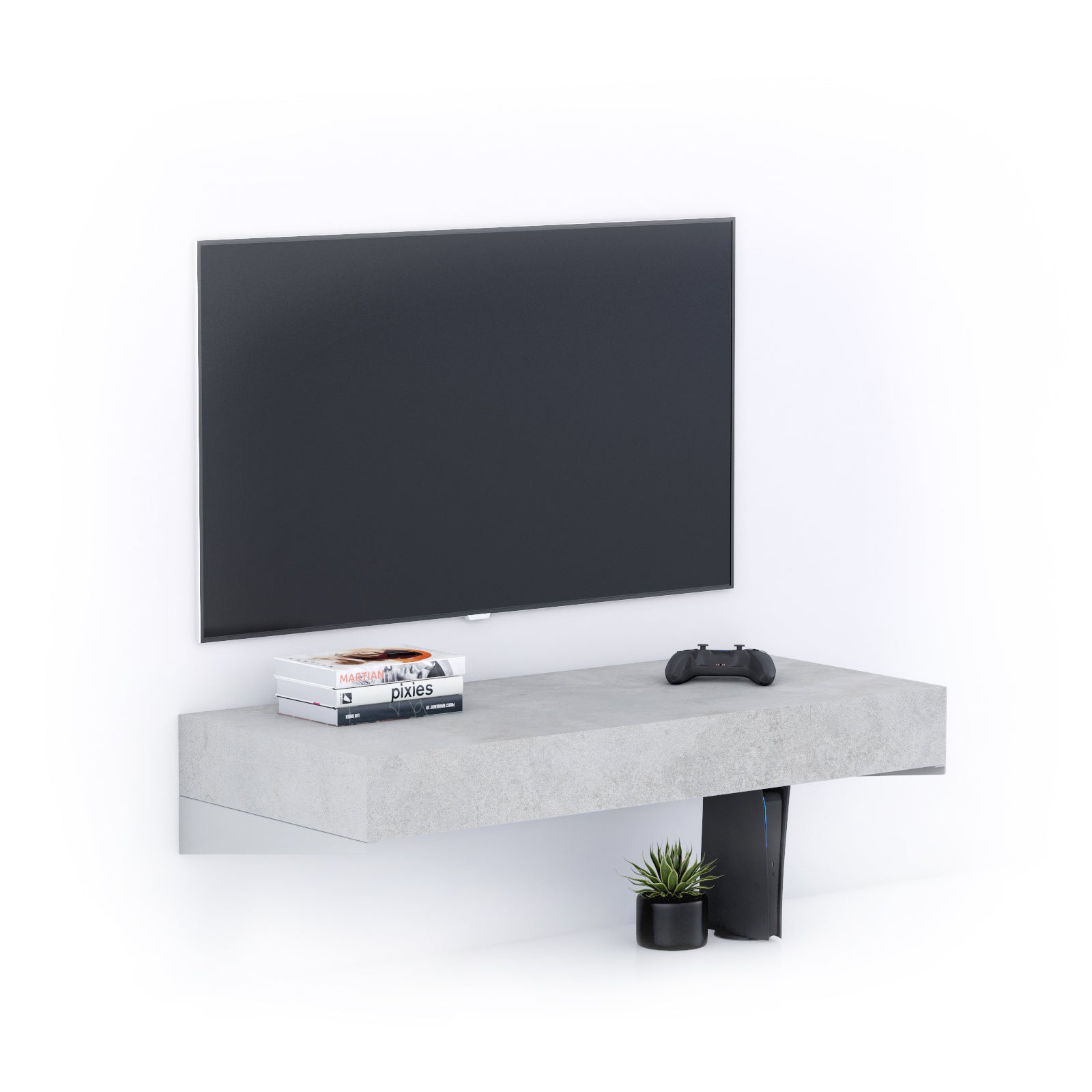 Porta Tv sospeso Evolution 90x40, Grigio Cemento - Immagine principale